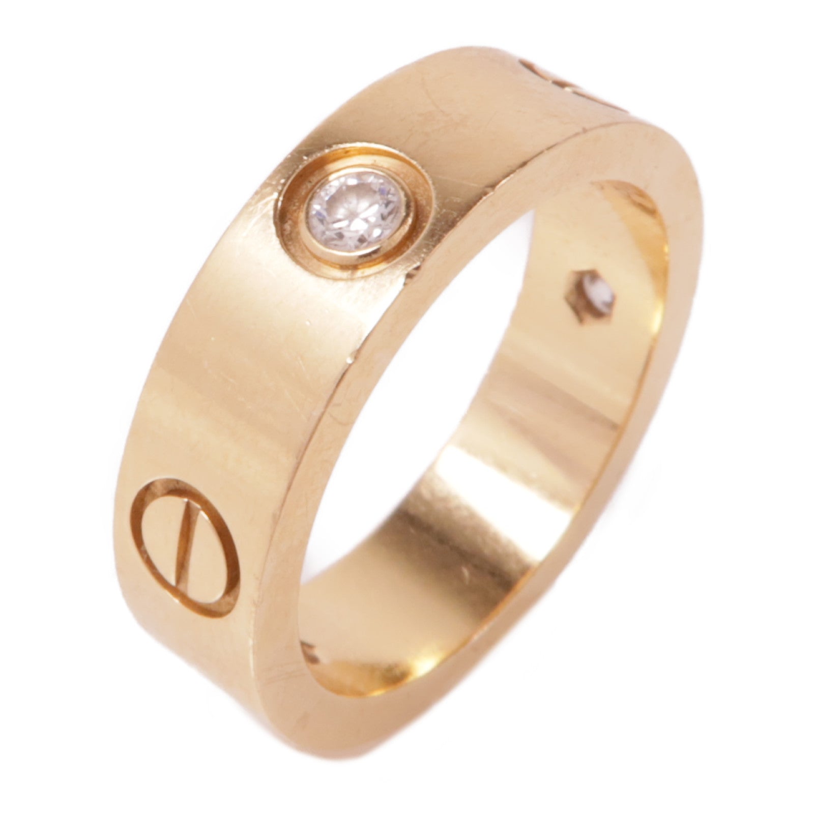 CARTIER 18K玫瑰金Love Ring 3 Diamonds鑽石戒指Cartier#54/US#6.75