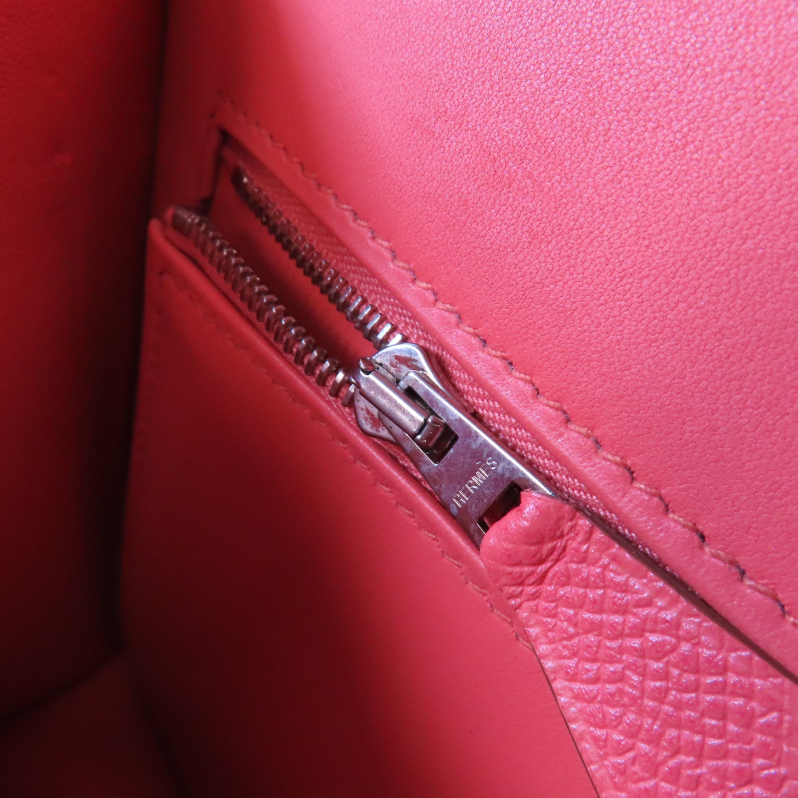 HERMES Epsom leather Constance 24 silver shoulder bag Flamingo/fire crane po...