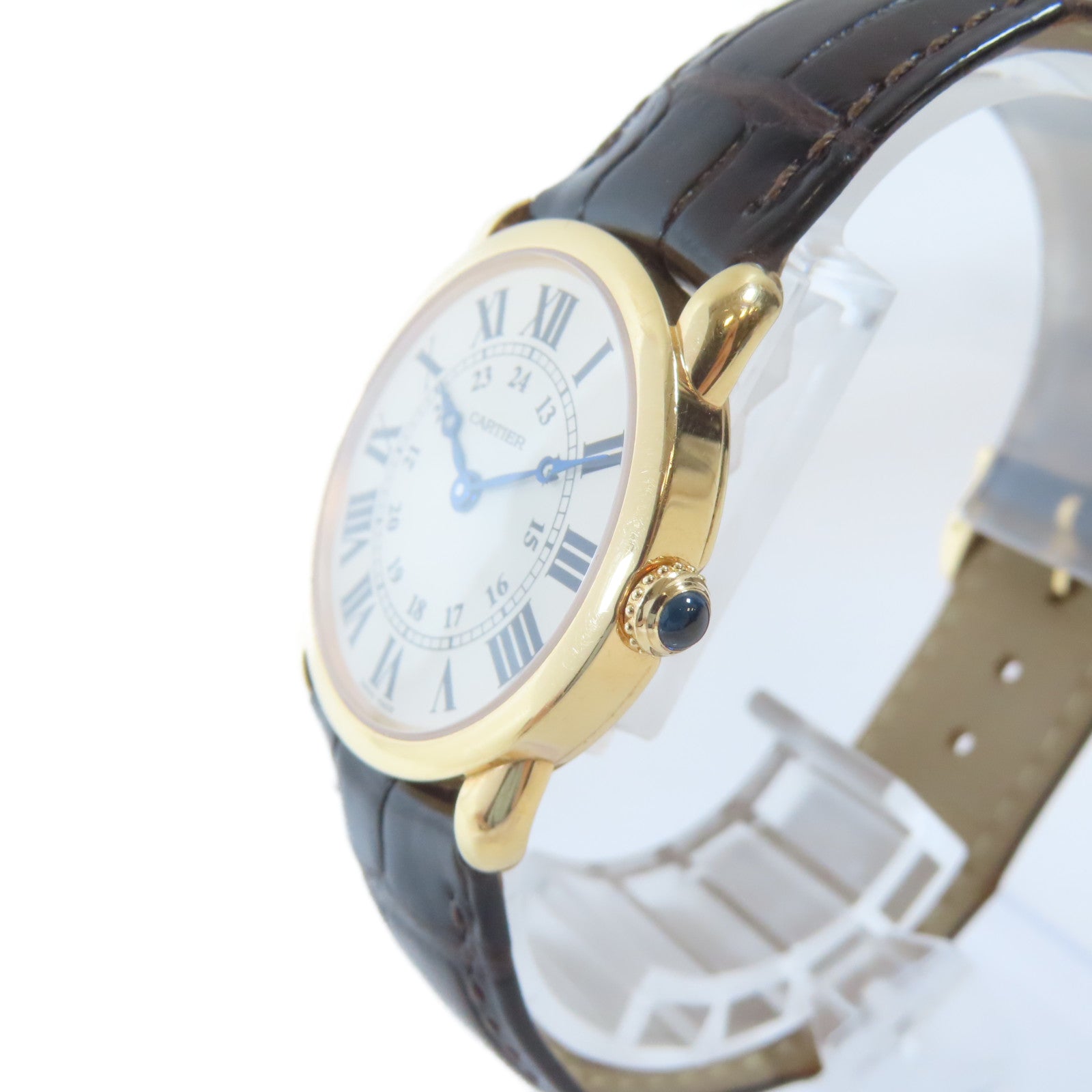 CARTIER Ronde Solo 18K玫瑰金/皮革手錶石英機芯白色#18cm
