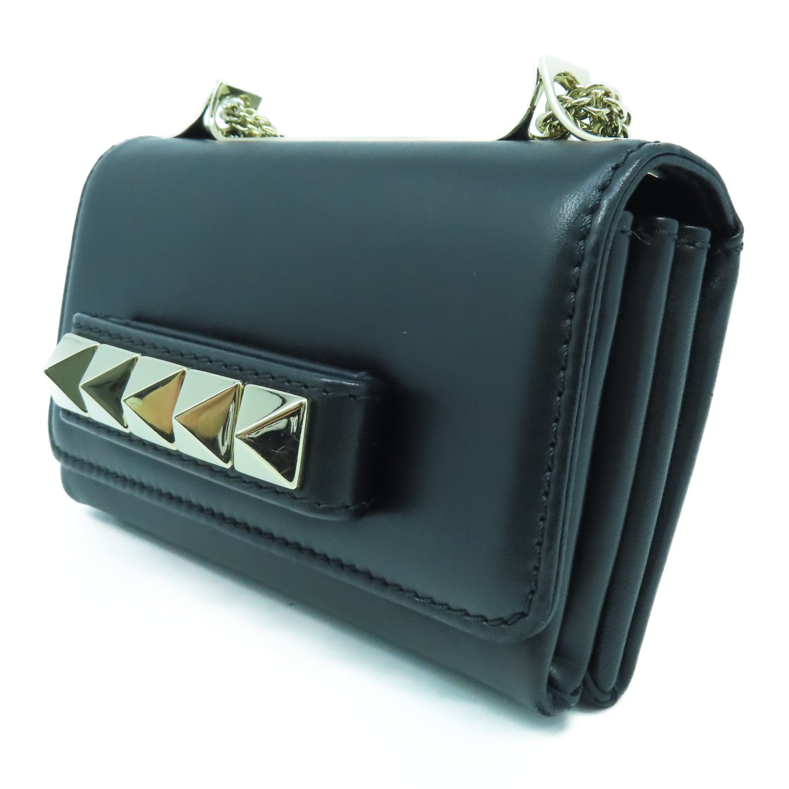 Valentino 【清倉大減價】皮革Chain Shoulder金扣鏈帶肩背袋黑色