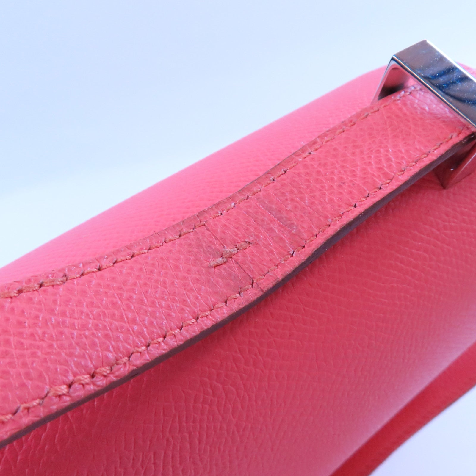 HERMES Epsom leather Constance 24 silver shoulder bag Flamingo/fire crane po...