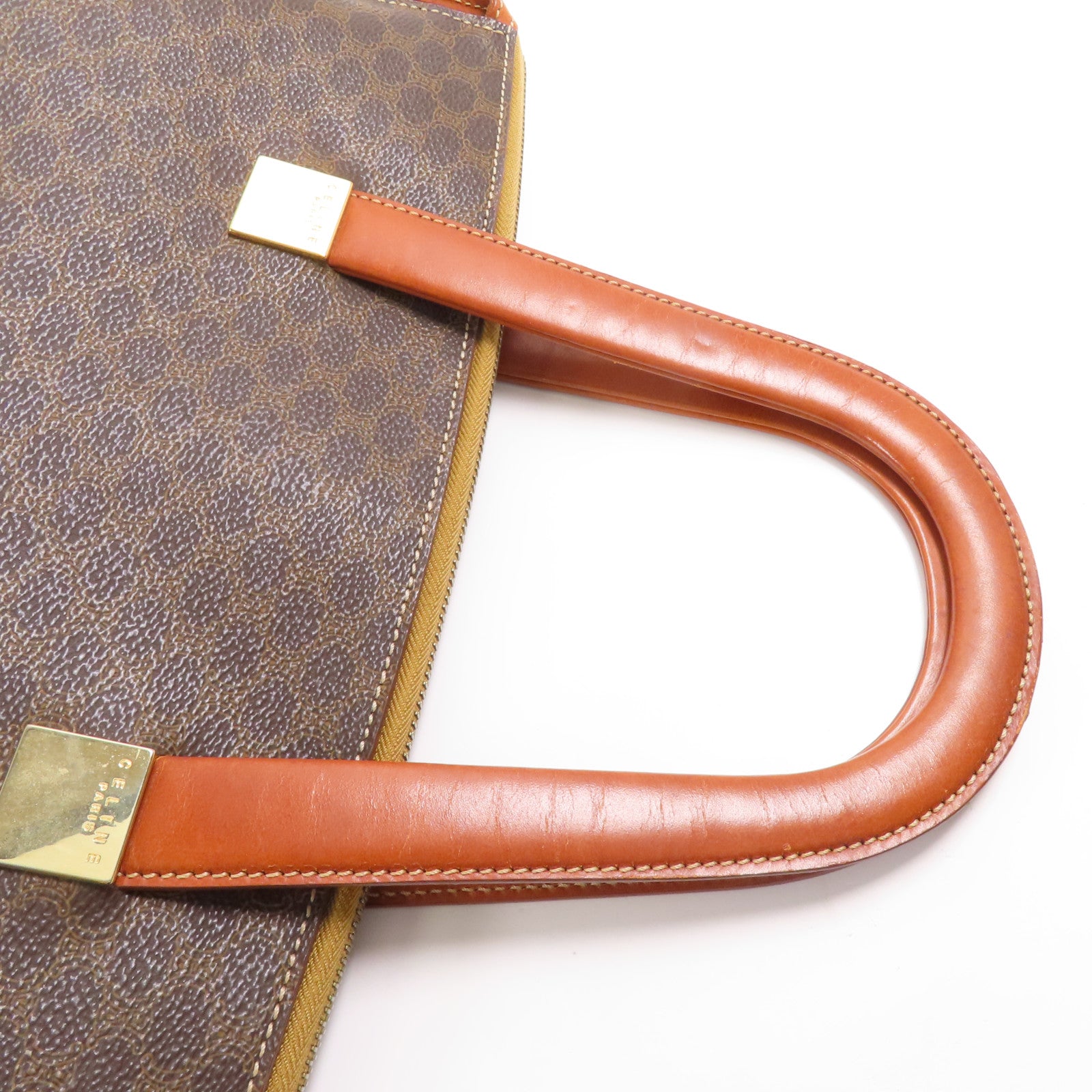 CELINE GHW Hand Bag Coated Canvas Brown