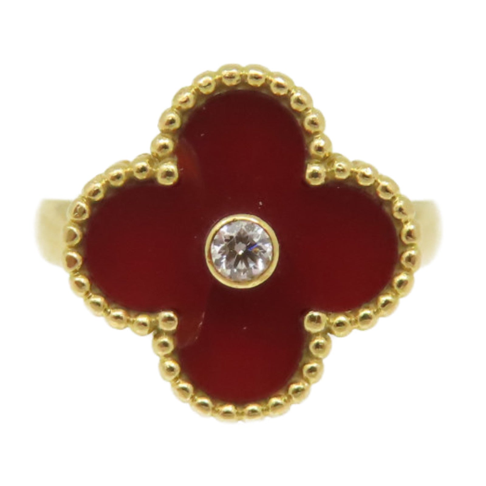 Van Cleef & Arpels 【激減優惠】18K黃金/紅玉髓/鑽石Vintage Alhambra Ring戒指紅色/金色#50/US#5