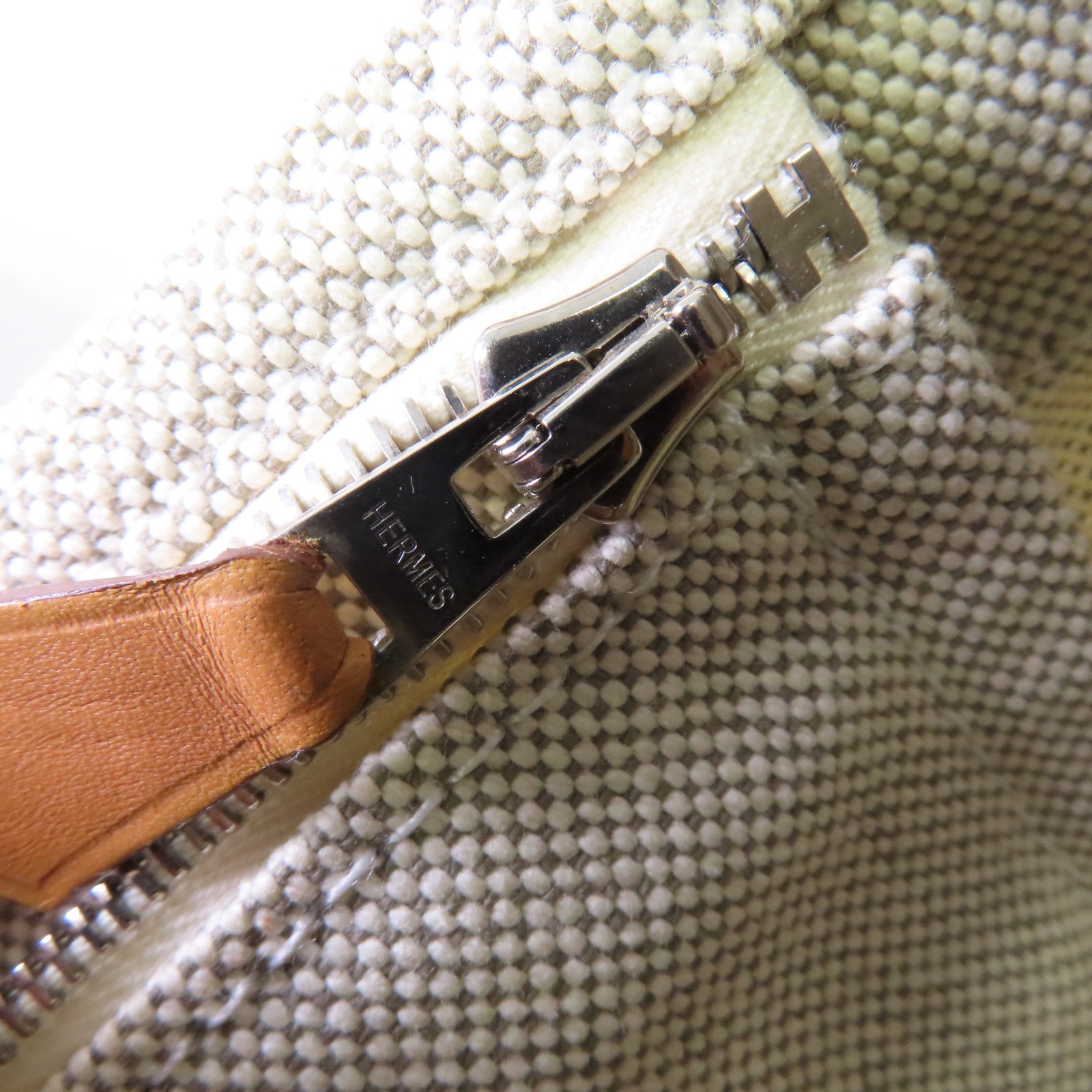 HERMES Toile H帆布/Barenia皮革Marwari PM Shoulder Bag銀扣肩背袋杏色