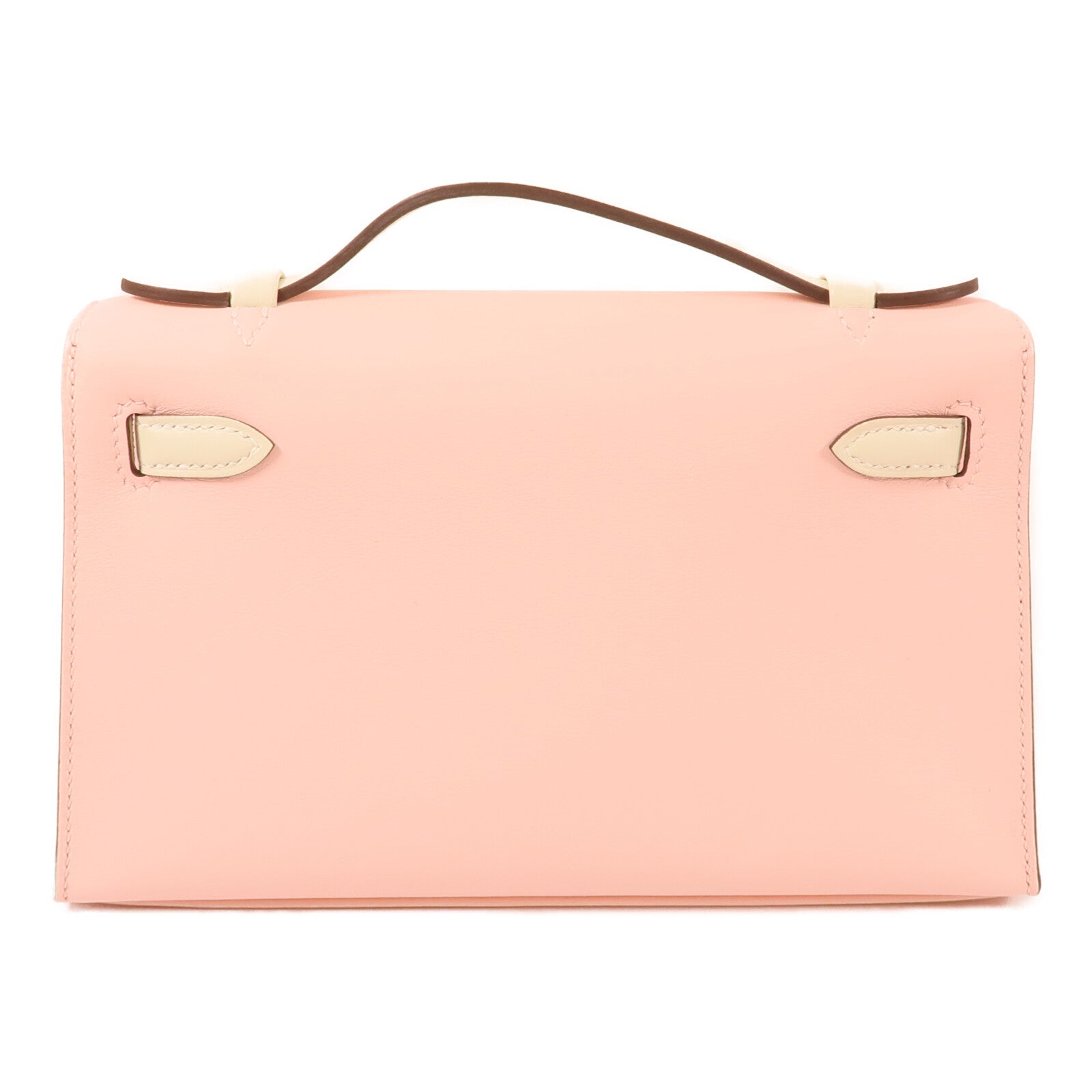 HERMES Swift皮革Mini Kelly Pochette金扣手挽袋Rose Sakura/Nata