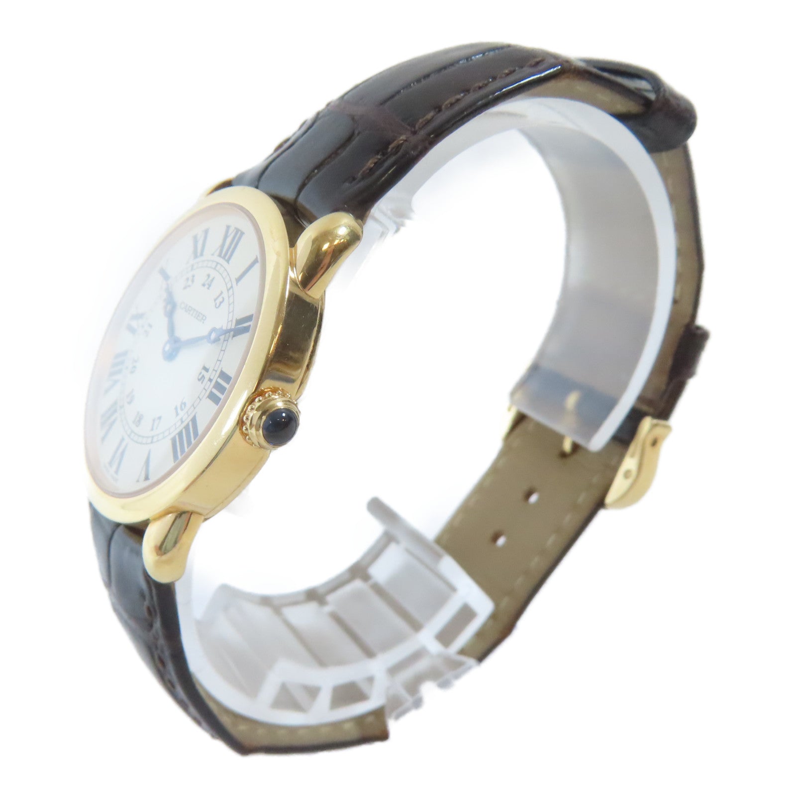CARTIER Ronde Solo 18K玫瑰金/皮革手錶石英機芯白色#18cm