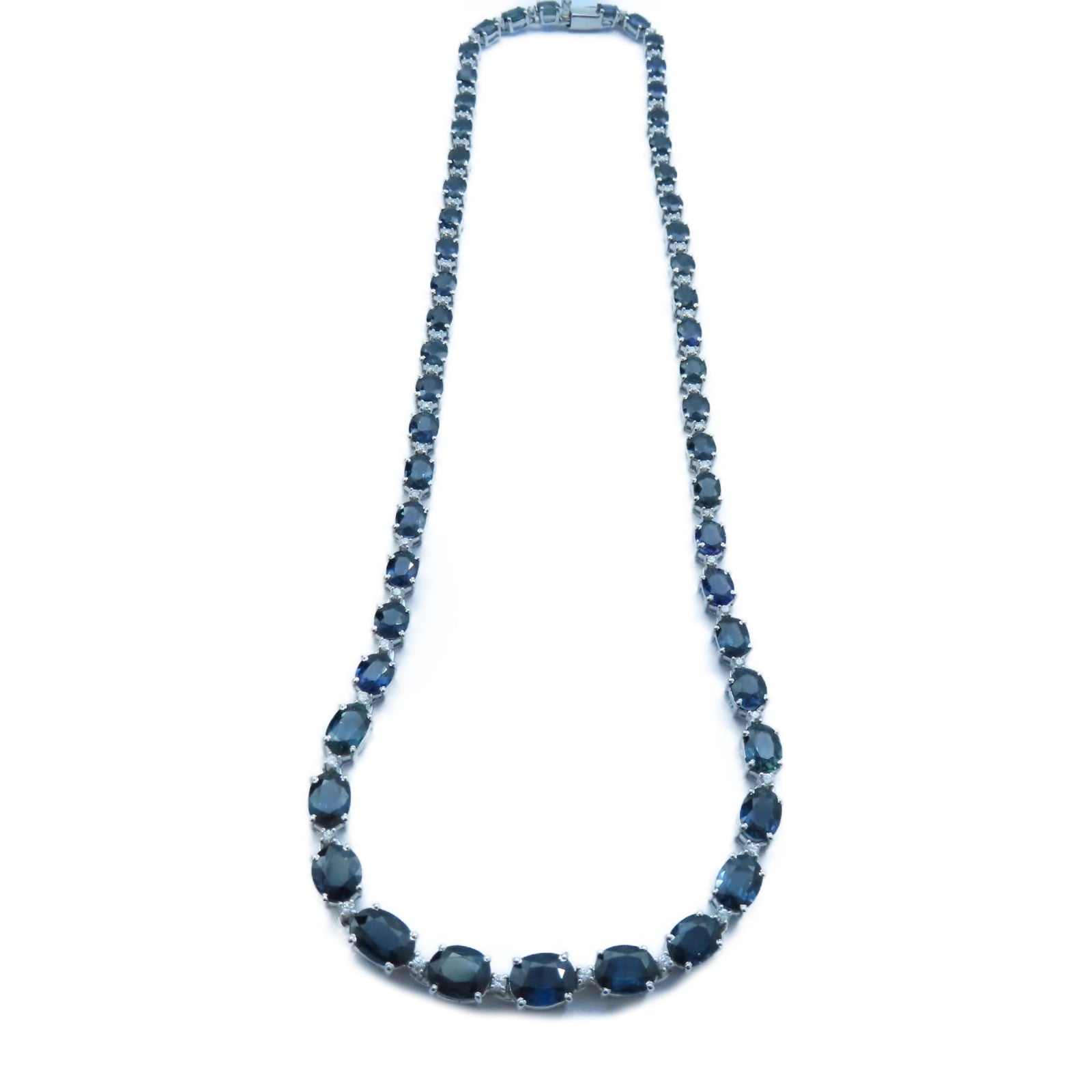 JEWELRY 18K白金Sapphire/Diamond Necklace34.410ct藍寶石/1.04ct鑽石項鍊#44cm