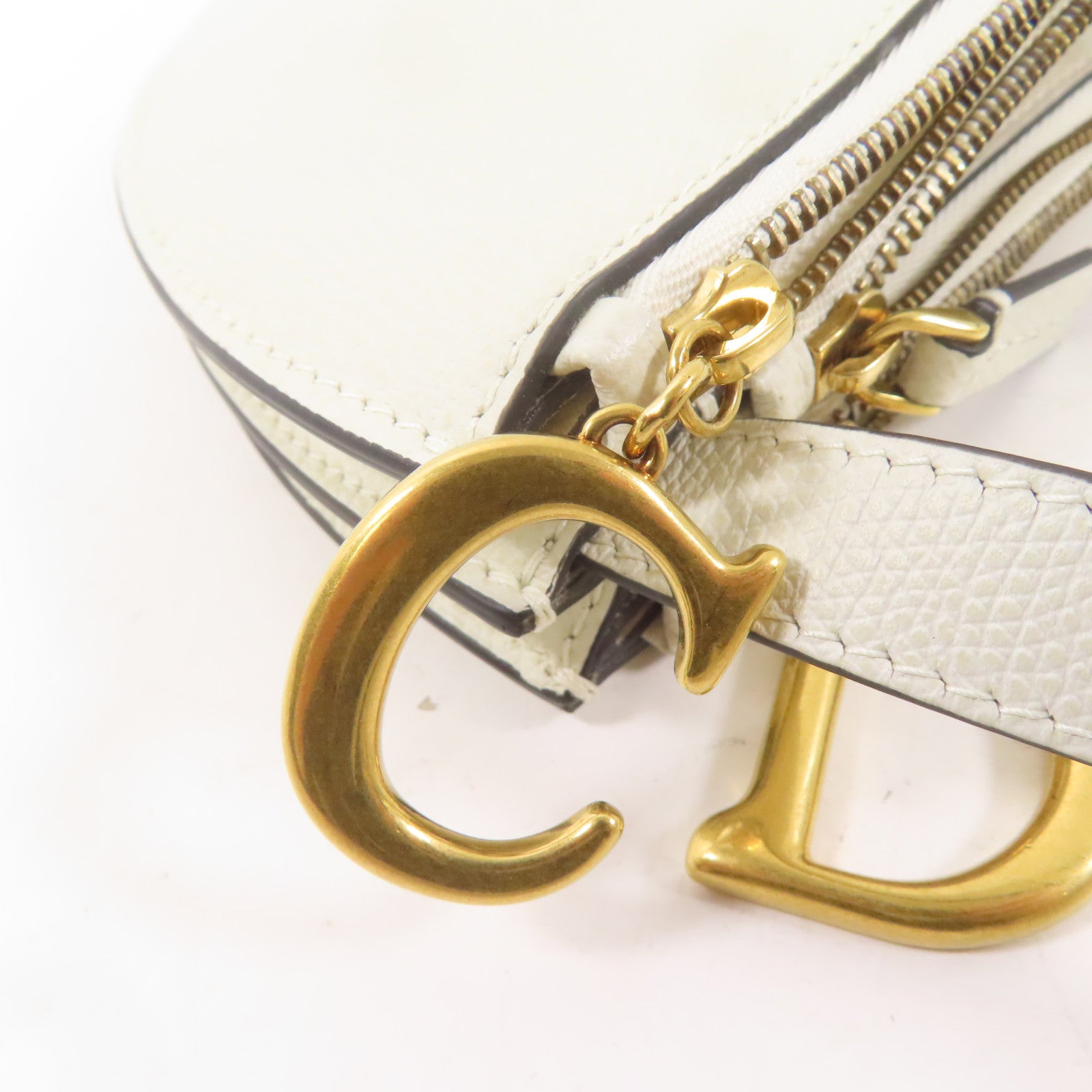 Dior 牛皮皮革Saddle Trio Crossbody Pouch金扣肩背袋白色