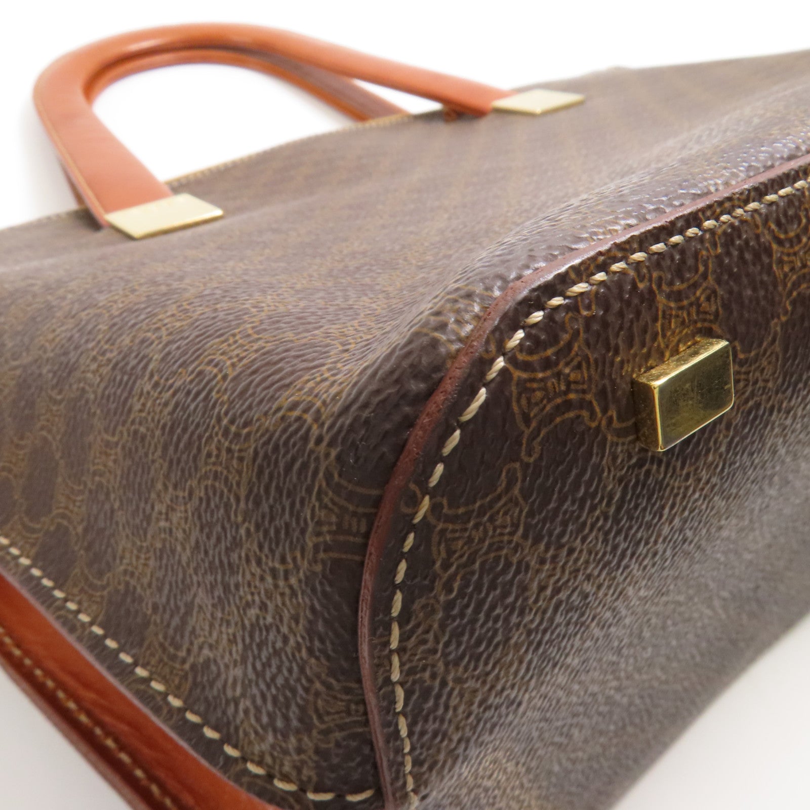 CELINE GHW Hand Bag Coated Canvas Brown