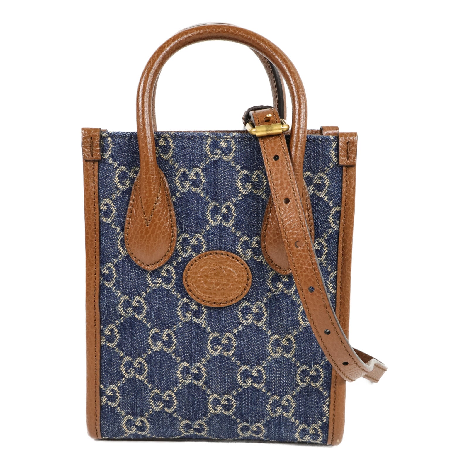 GUCCI 牛仔布Interlocking G Mini Tote手挽肩背兩用袋