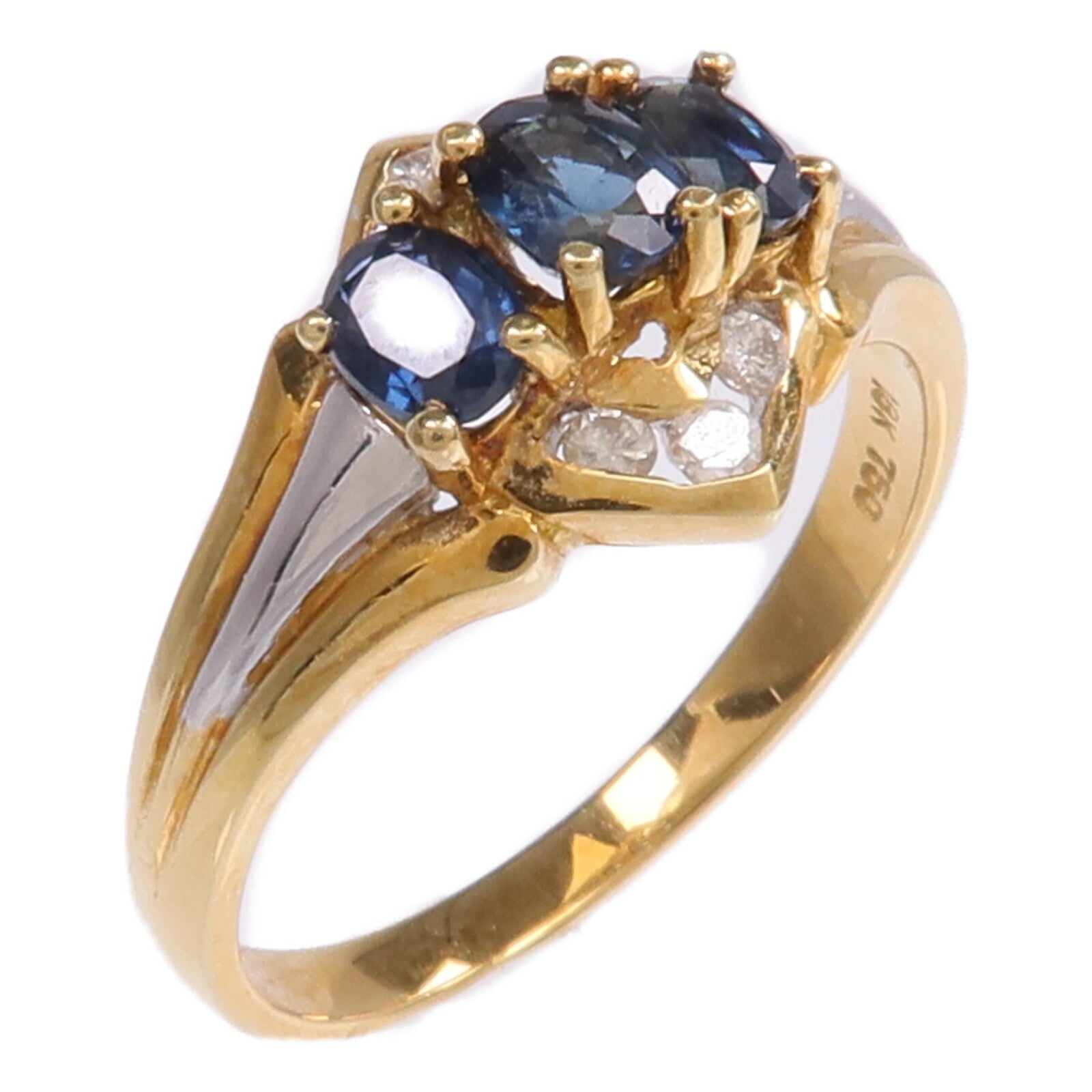 JEWELRY 【激減優惠】18K黃金/白金Sapphire Diamond Ring藍寶石/鑽石戒指US#6.75