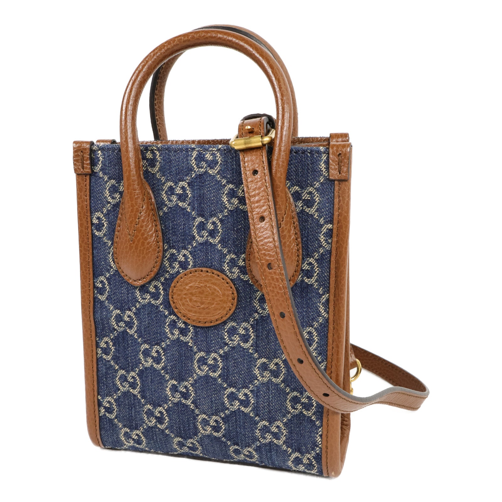 GUCCI 牛仔布Interlocking G Mini Tote手挽肩背兩用袋