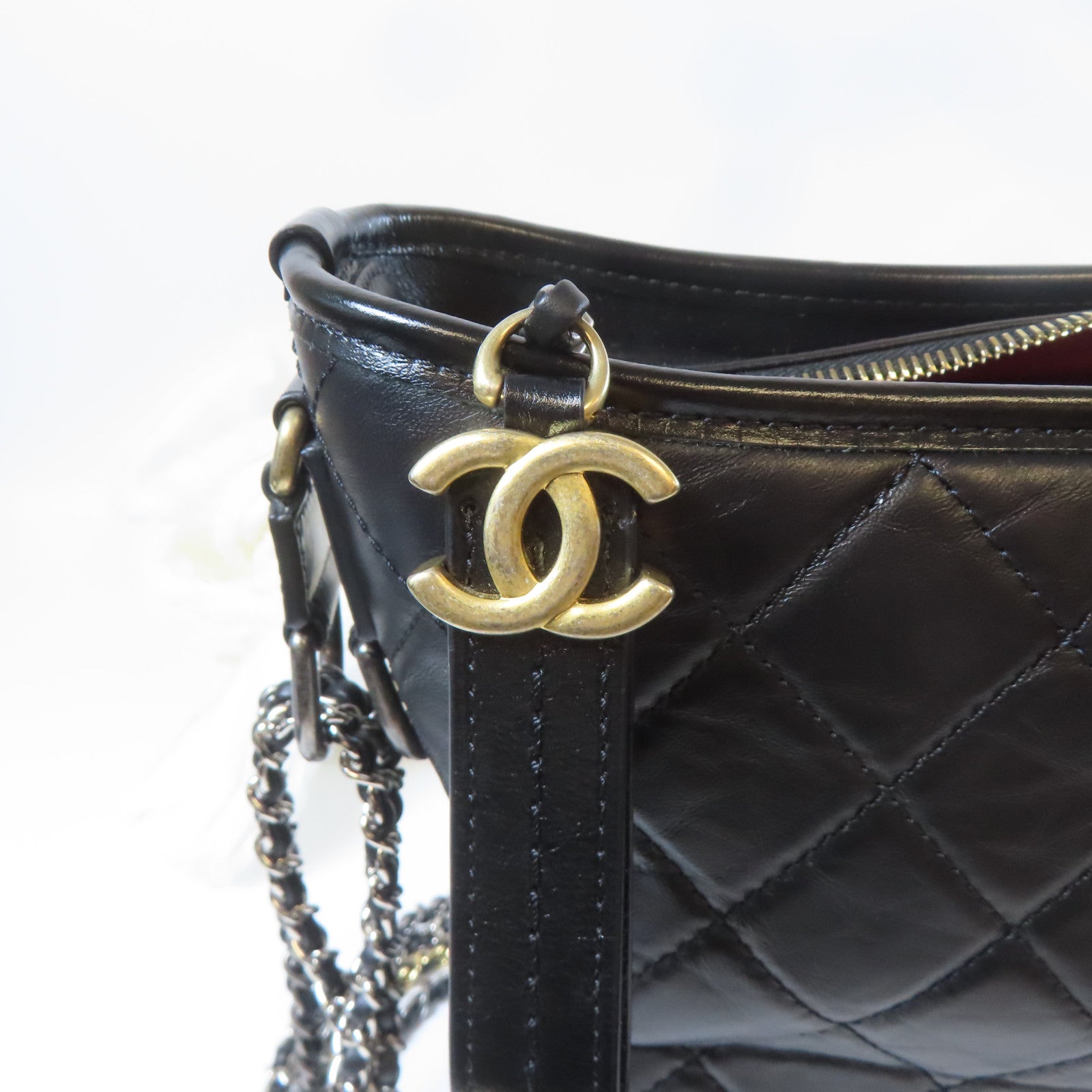 CHANEL 【清倉大減價】菱格牛皮皮革Gabrielle Large Shoulder Bag金銀扣鏈帶肩背袋黑色