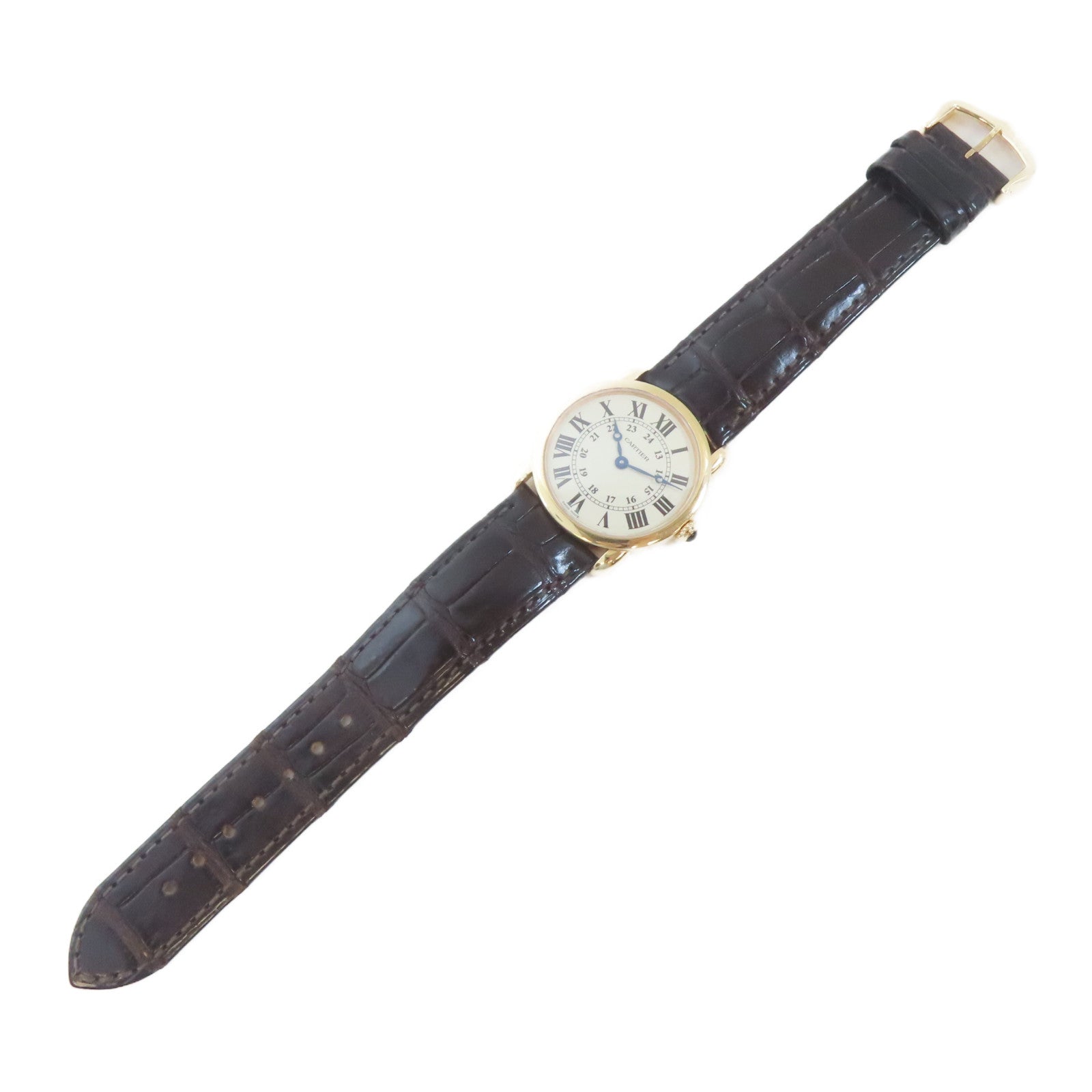 CARTIER Ronde Solo 18K玫瑰金/皮革手錶石英機芯白色#18cm