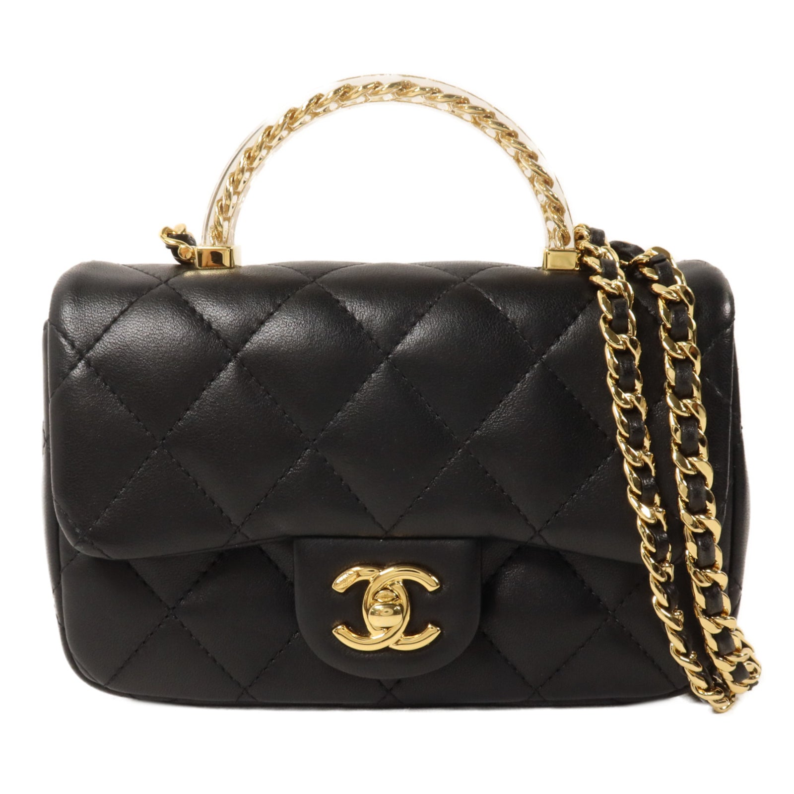 CHANEL 羊皮皮革Mini Flap Bag With Top Handle鏈帶手挽肩背兩用袋