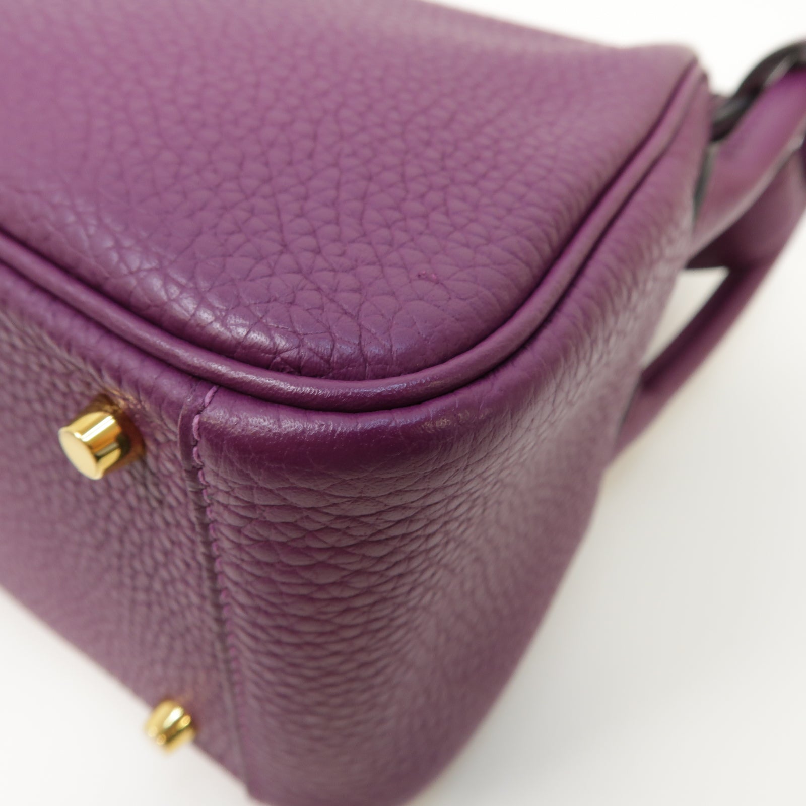 HERMES Clemence皮革Mini Lindy金扣肩背袋Anemone紫色
