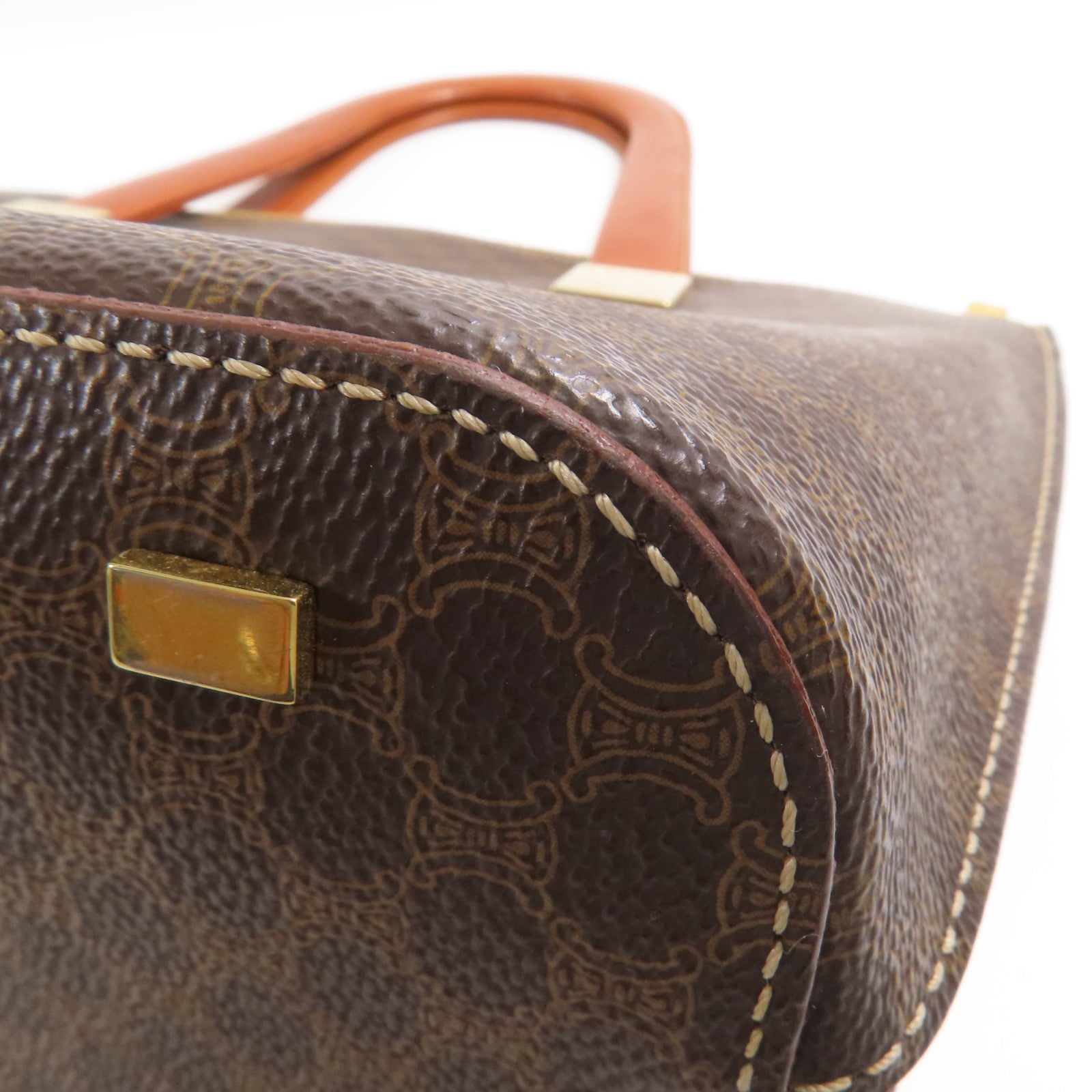 CELINE GHW Hand Bag Coated Canvas Brown