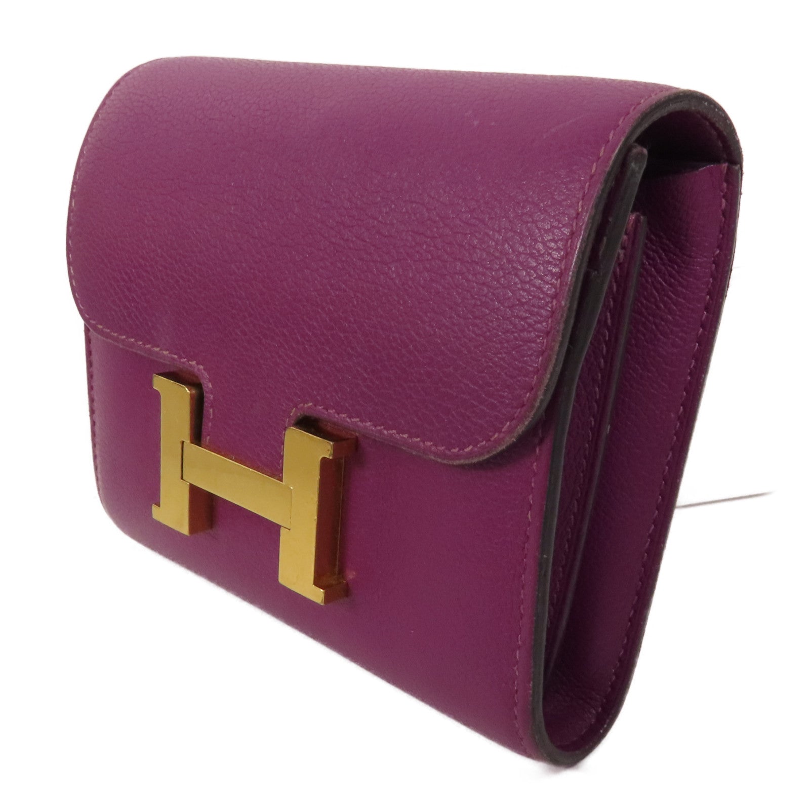 HERMES Evercolor皮革Constance Wallet金扣錢包Anemone