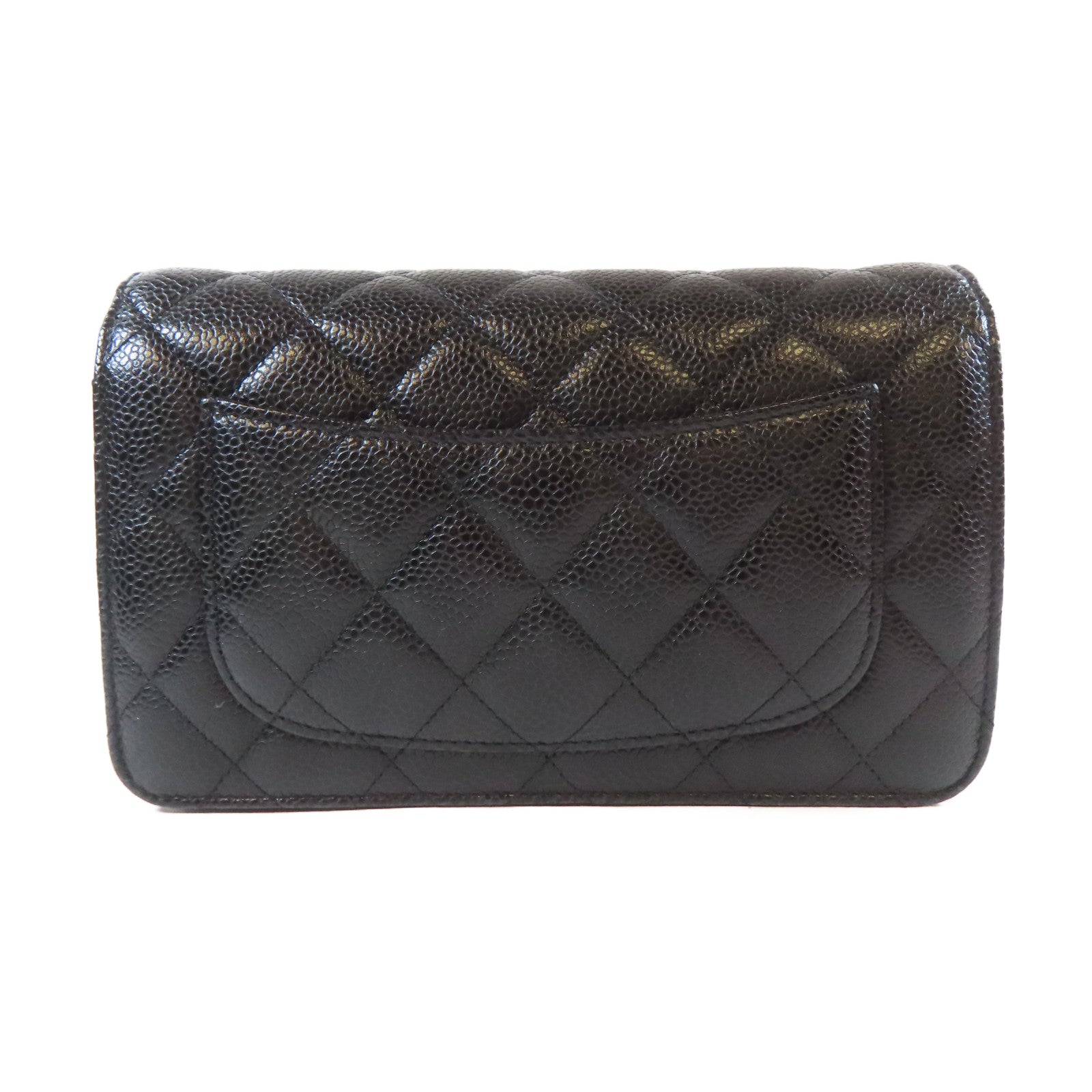 CHANEL 菱格Caviar皮革Chain Shoulder金扣鏈帶肩背袋黑色