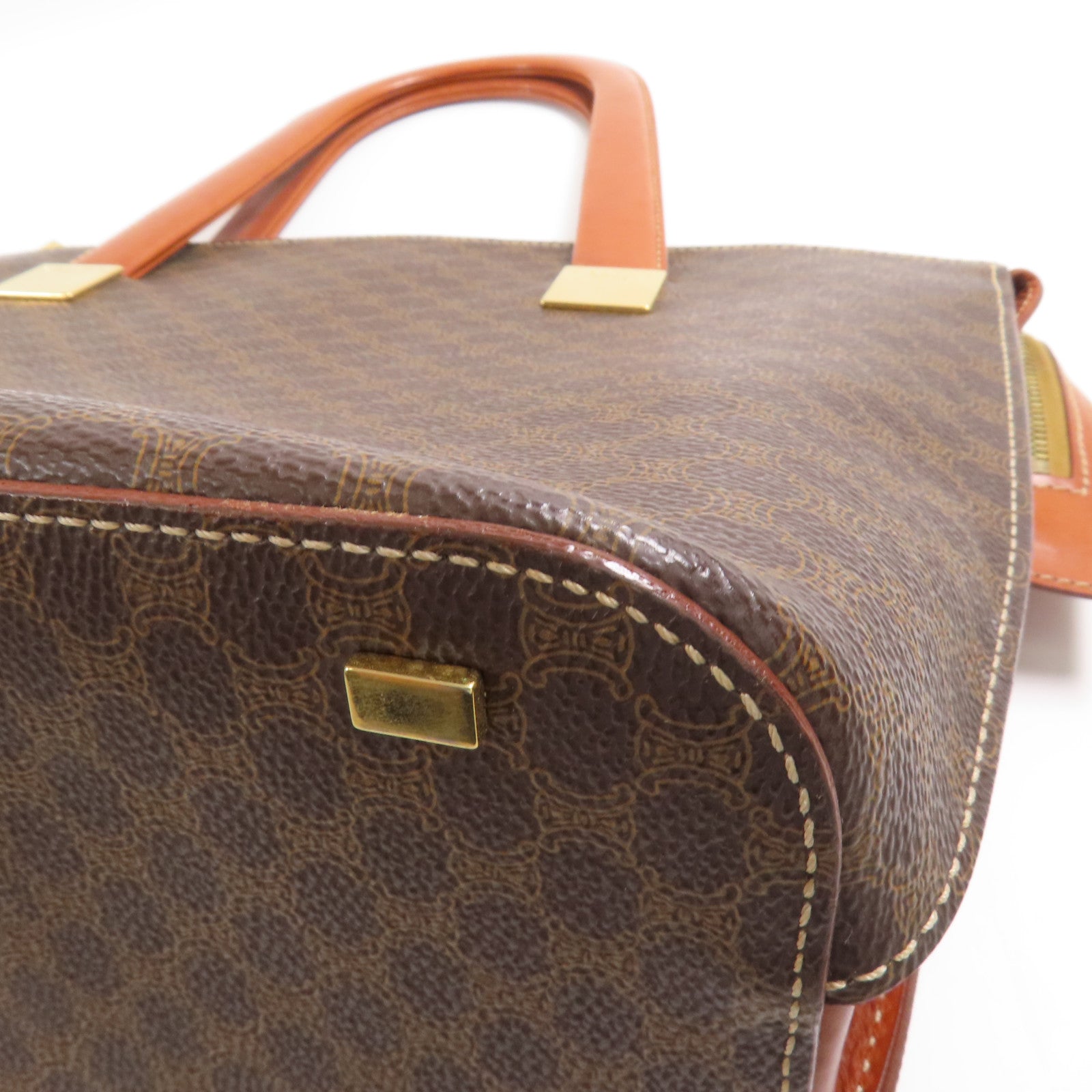 CELINE GHW Hand Bag Coated Canvas Brown
