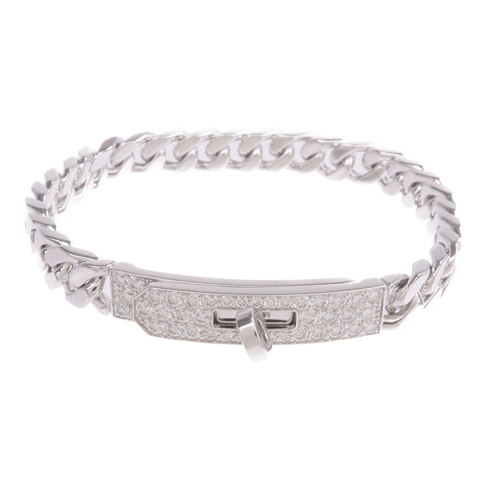 HERMES 18K白金Kelly Gourmette Bracelet Small Model鑽石手鏈