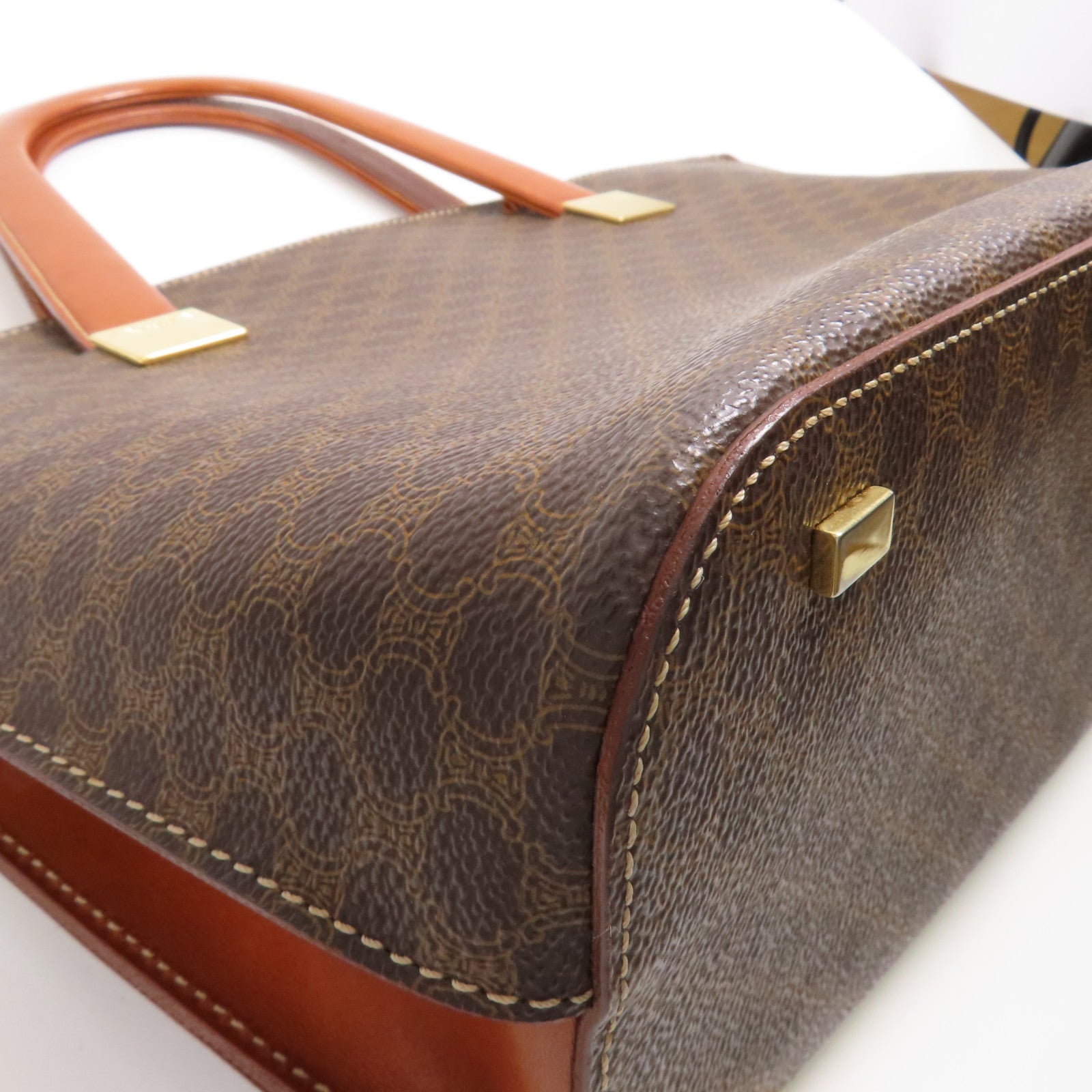 CELINE GHW Hand Bag Coated Canvas Brown
