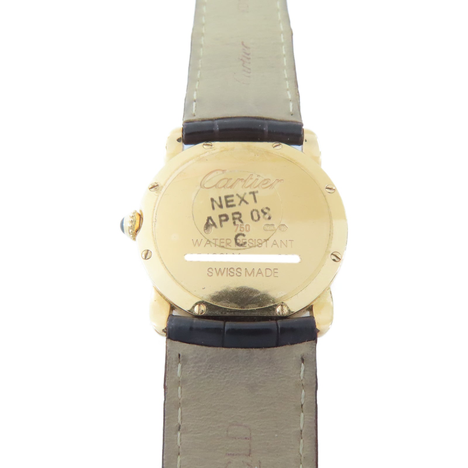 CARTIER Ronde Solo 18K玫瑰金/皮革手錶石英機芯白色#18cm