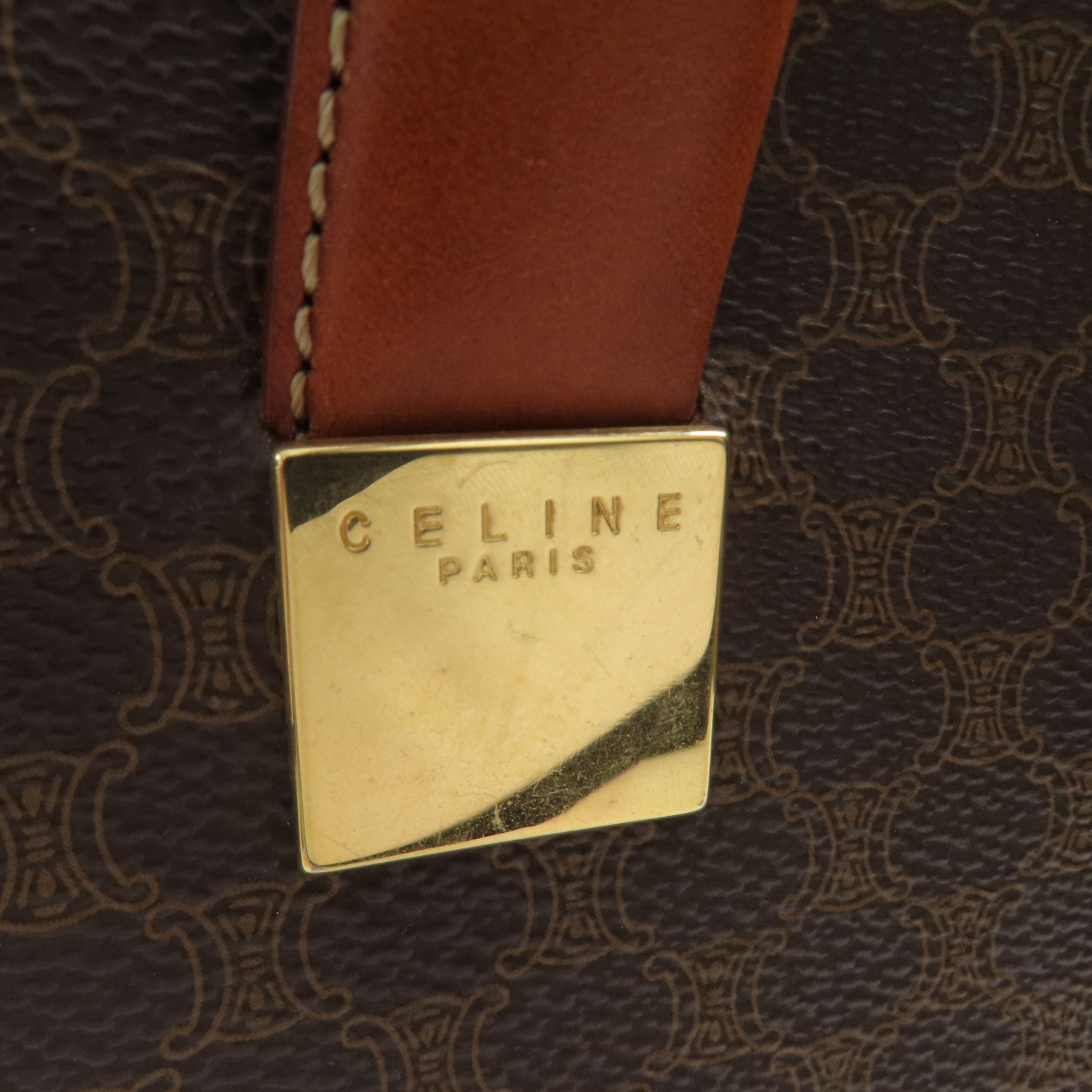 CELINE GHW Hand Bag Coated Canvas Brown