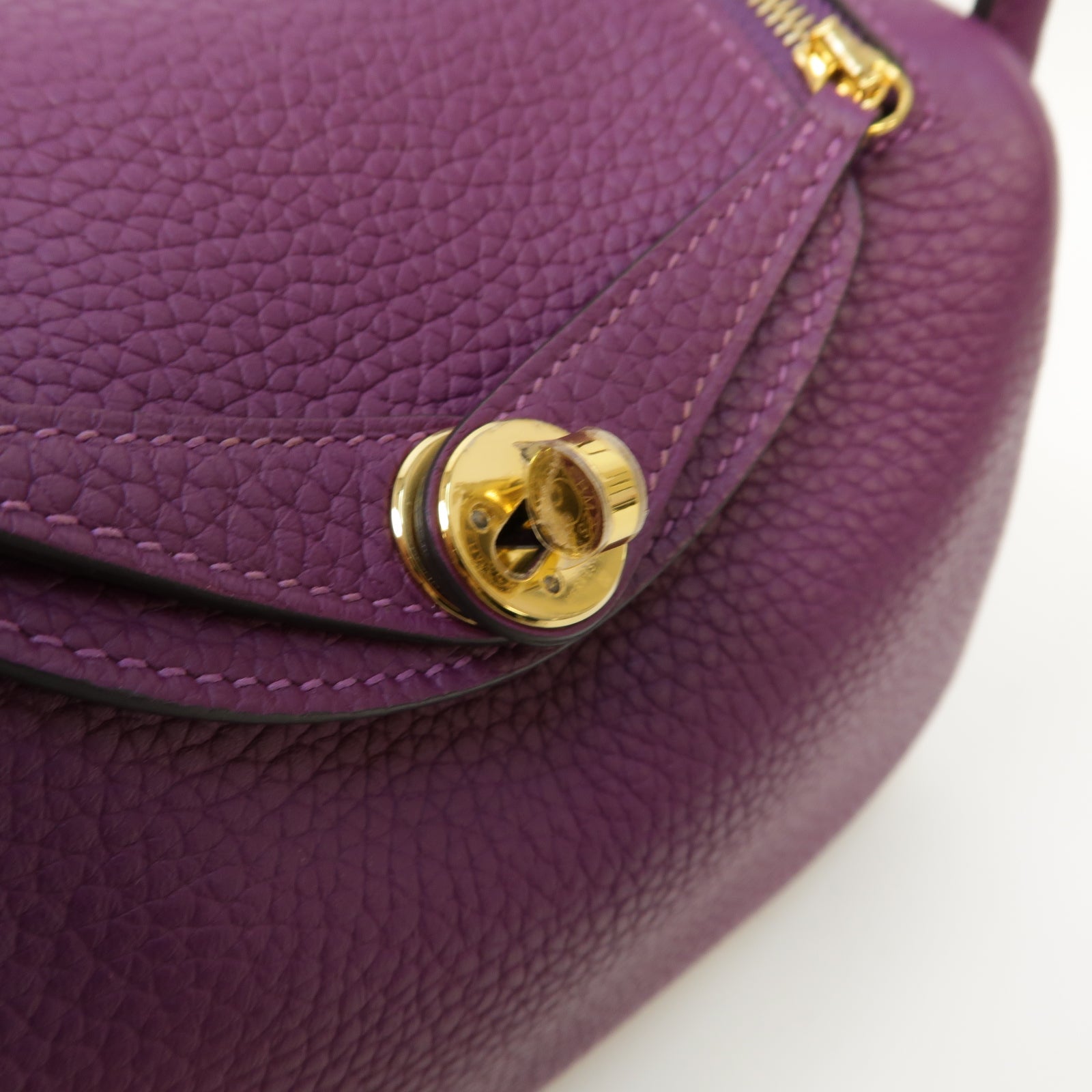HERMES Clemence皮革Mini Lindy金扣肩背袋Anemone紫色