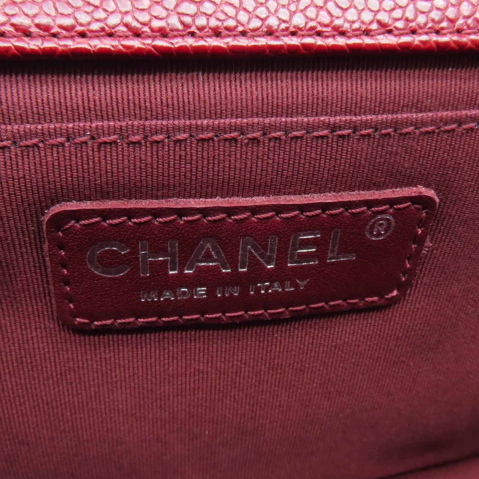 CHANEL 【激減優惠】菱格Caviar皮革Boy Chanel銀扣鏈帶肩背袋深紅色