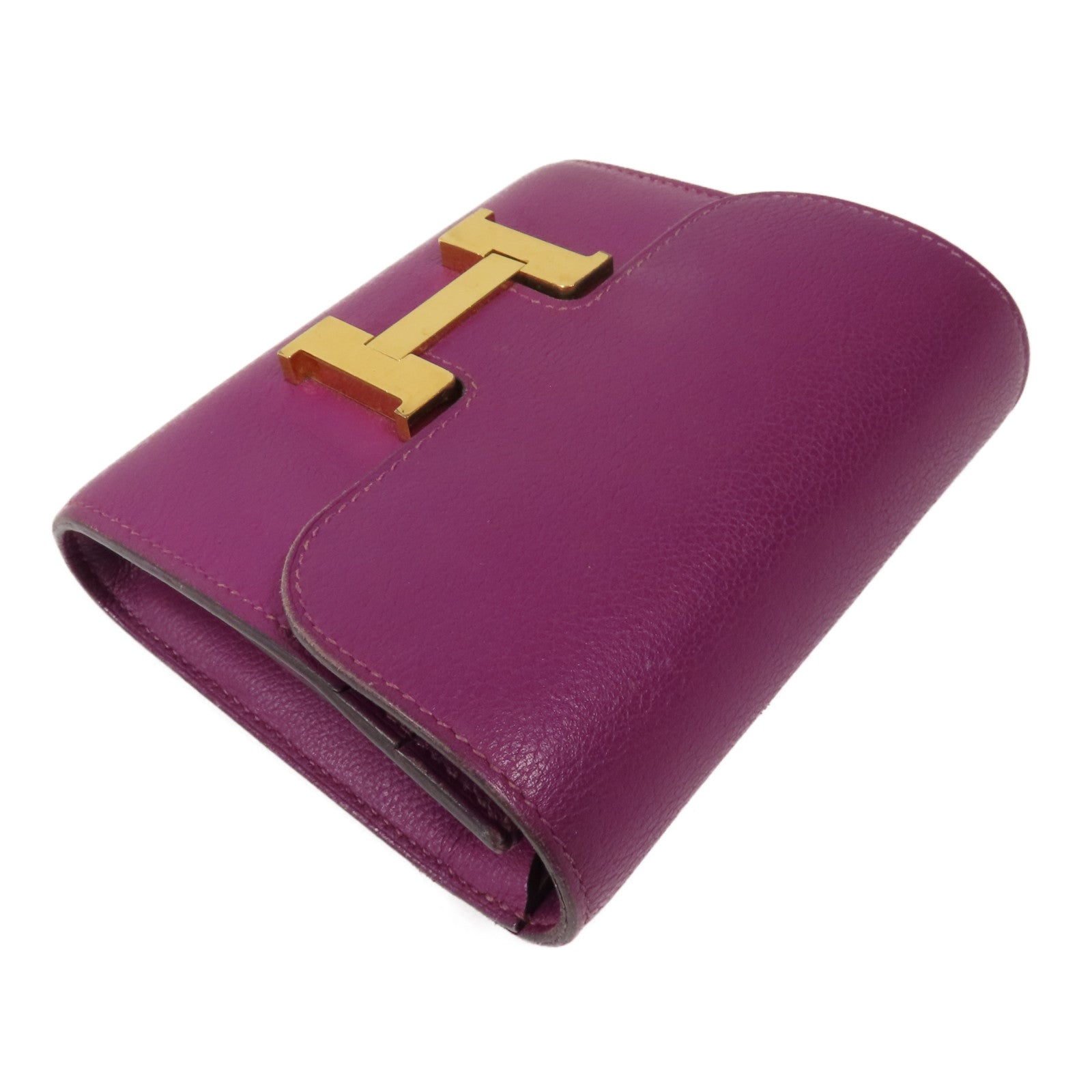 HERMES Evercolor皮革Constance Wallet金扣錢包Anemone