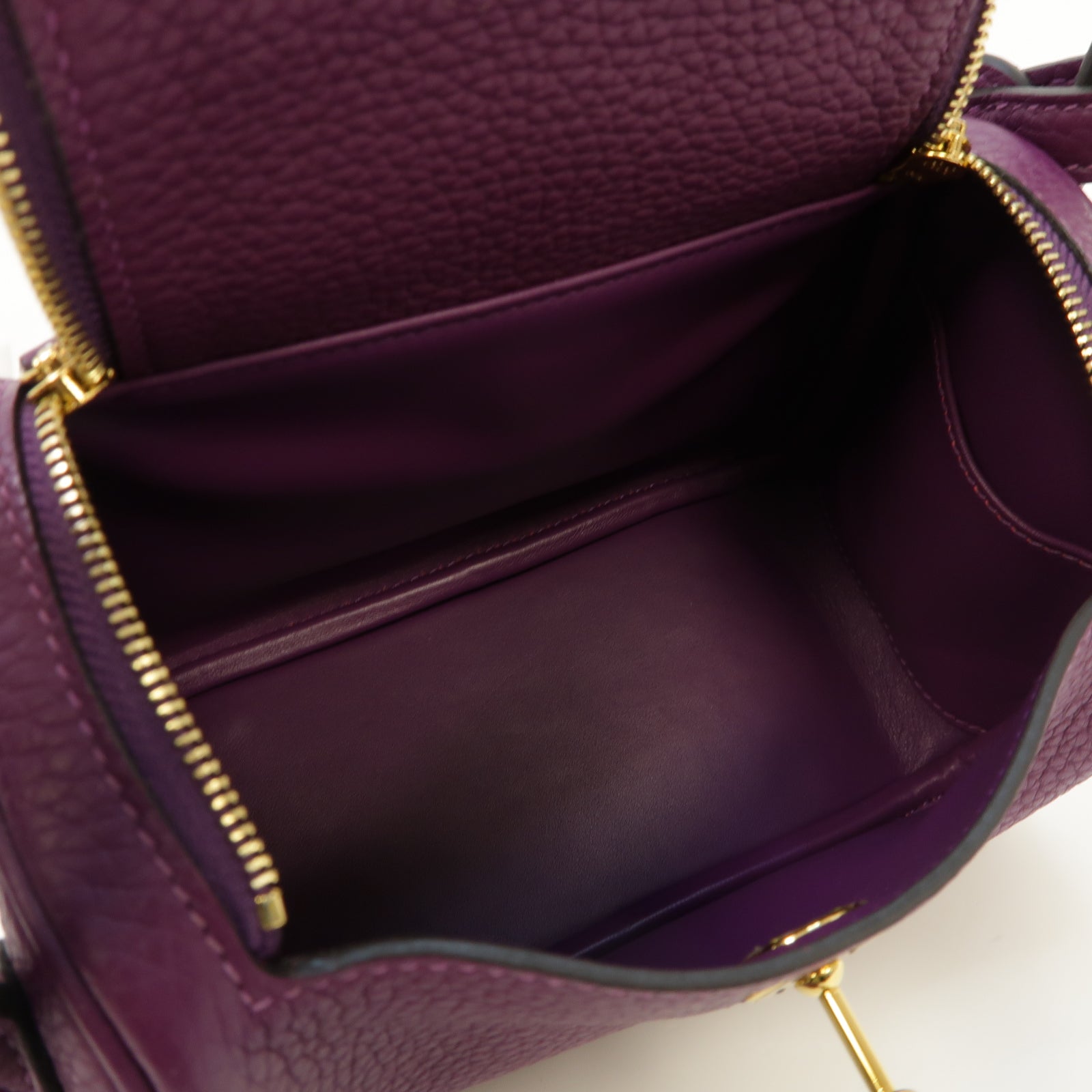 HERMES Clemence皮革Mini Lindy金扣肩背袋Anemone紫色