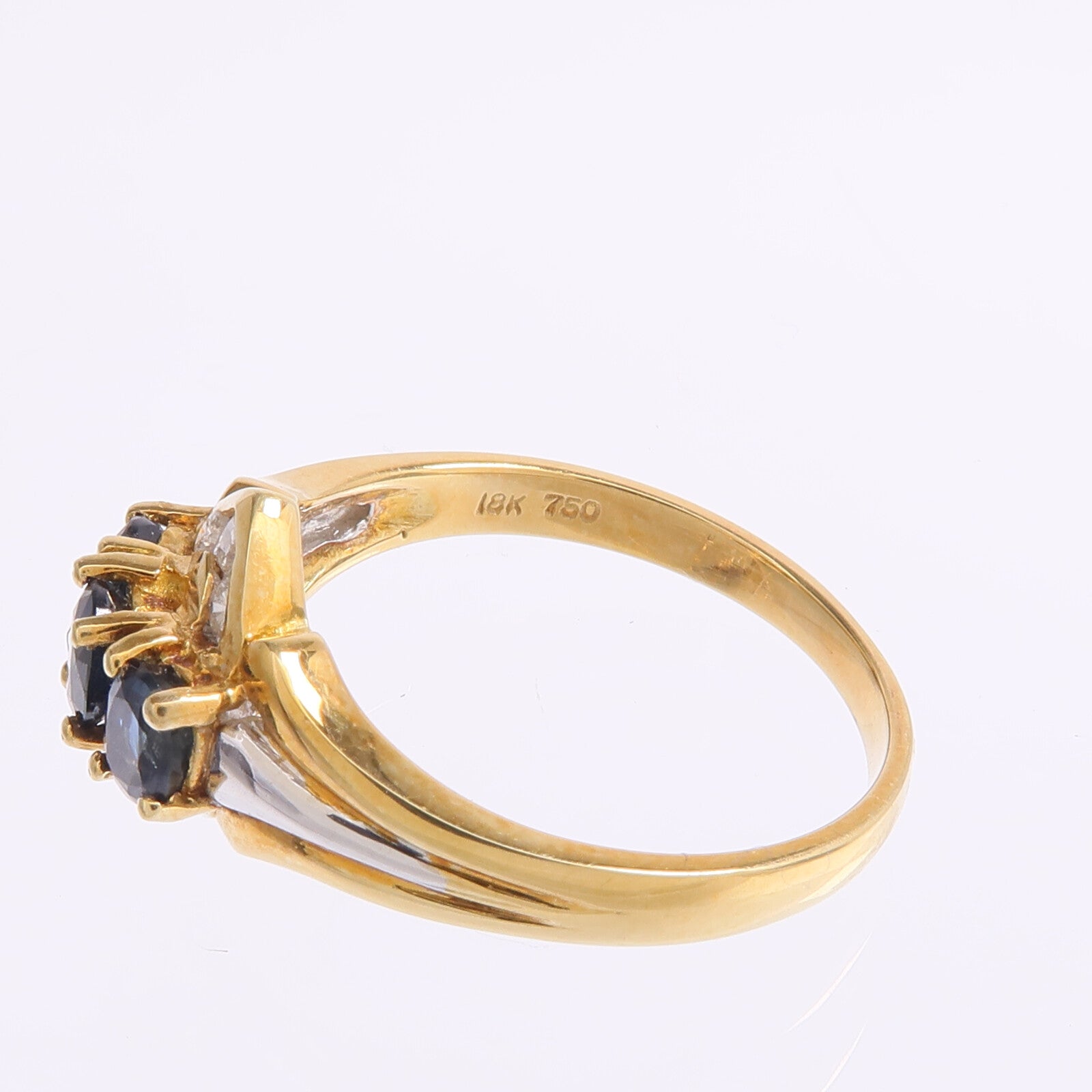 JEWELRY 【激減優惠】18K黃金/白金Sapphire Diamond Ring藍寶石/鑽石戒指US#6.75