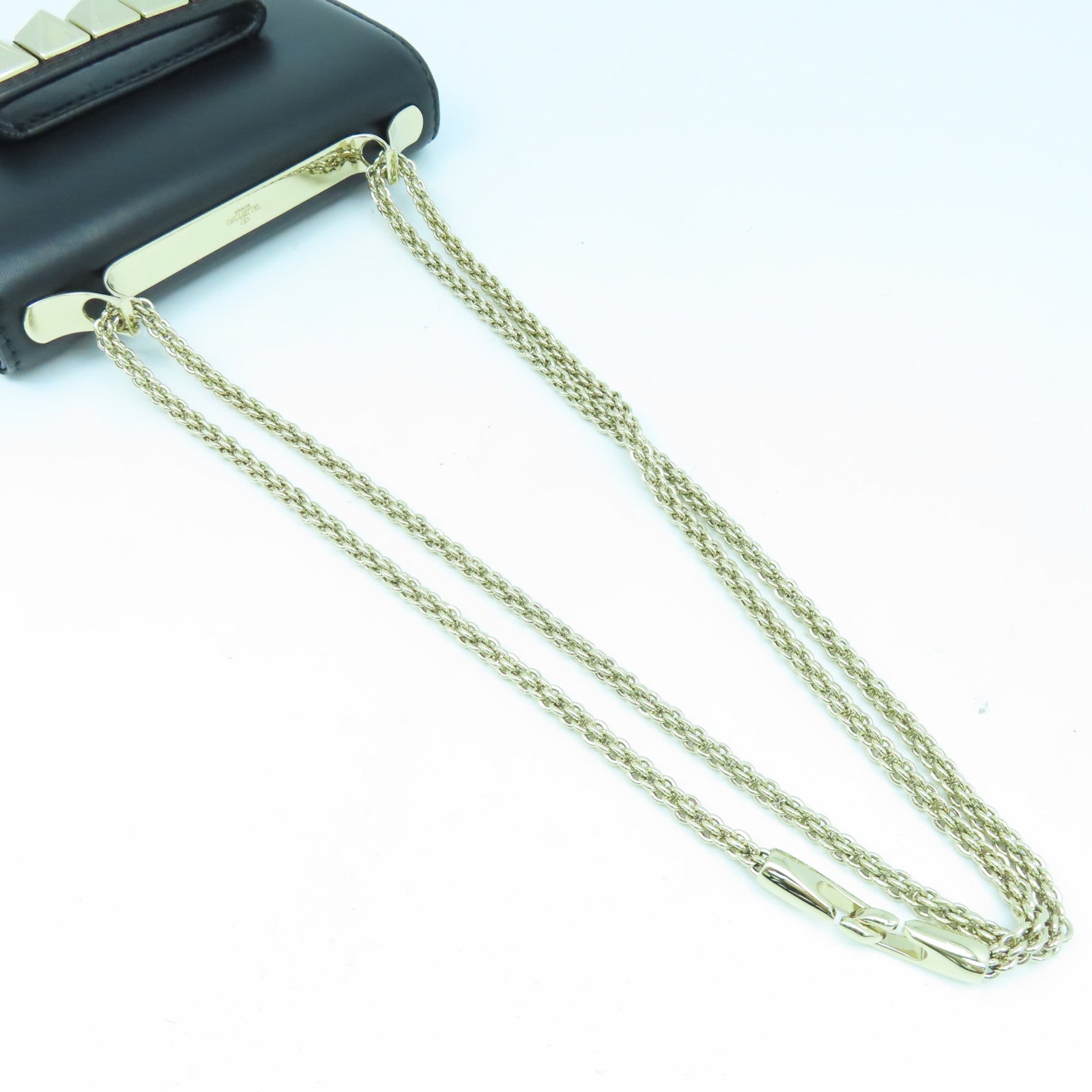 Valentino 【清倉大減價】皮革Chain Shoulder金扣鏈帶肩背袋黑色