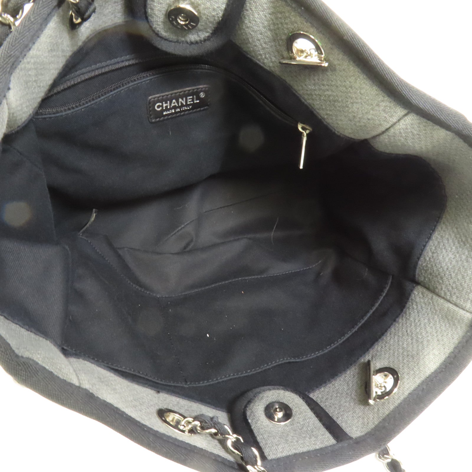 CHANEL 帆布Deauville銀扣鏈帶肩背袋