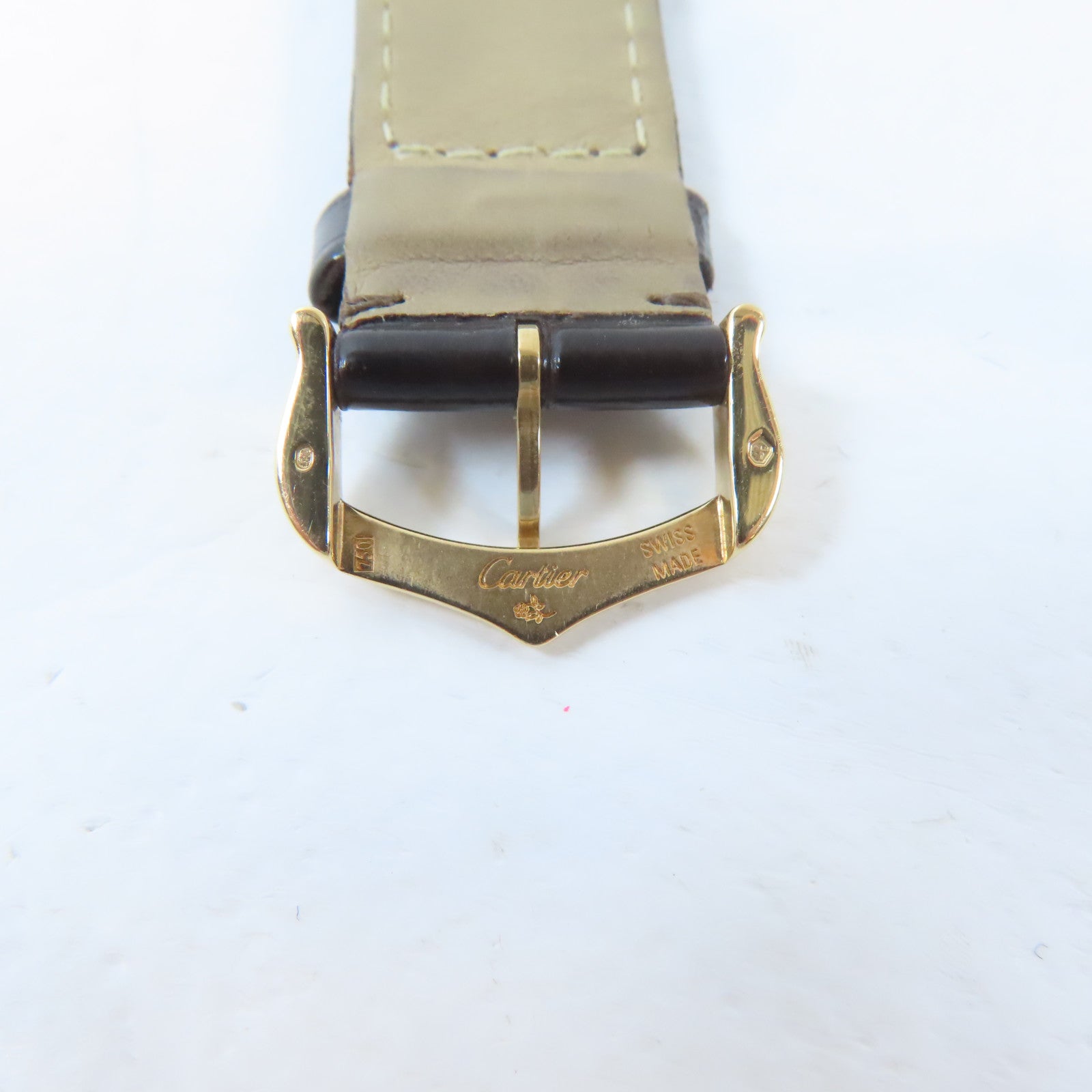 CARTIER Ronde Solo 18K玫瑰金/皮革手錶石英機芯白色#18cm