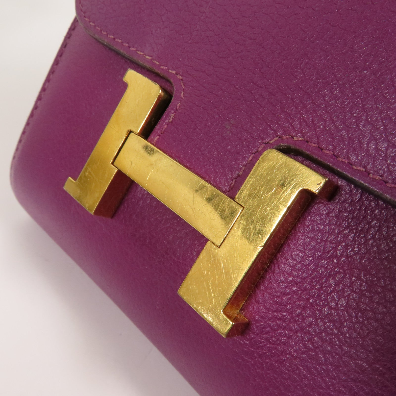 HERMES Evercolor皮革Constance Wallet金扣錢包Anemone