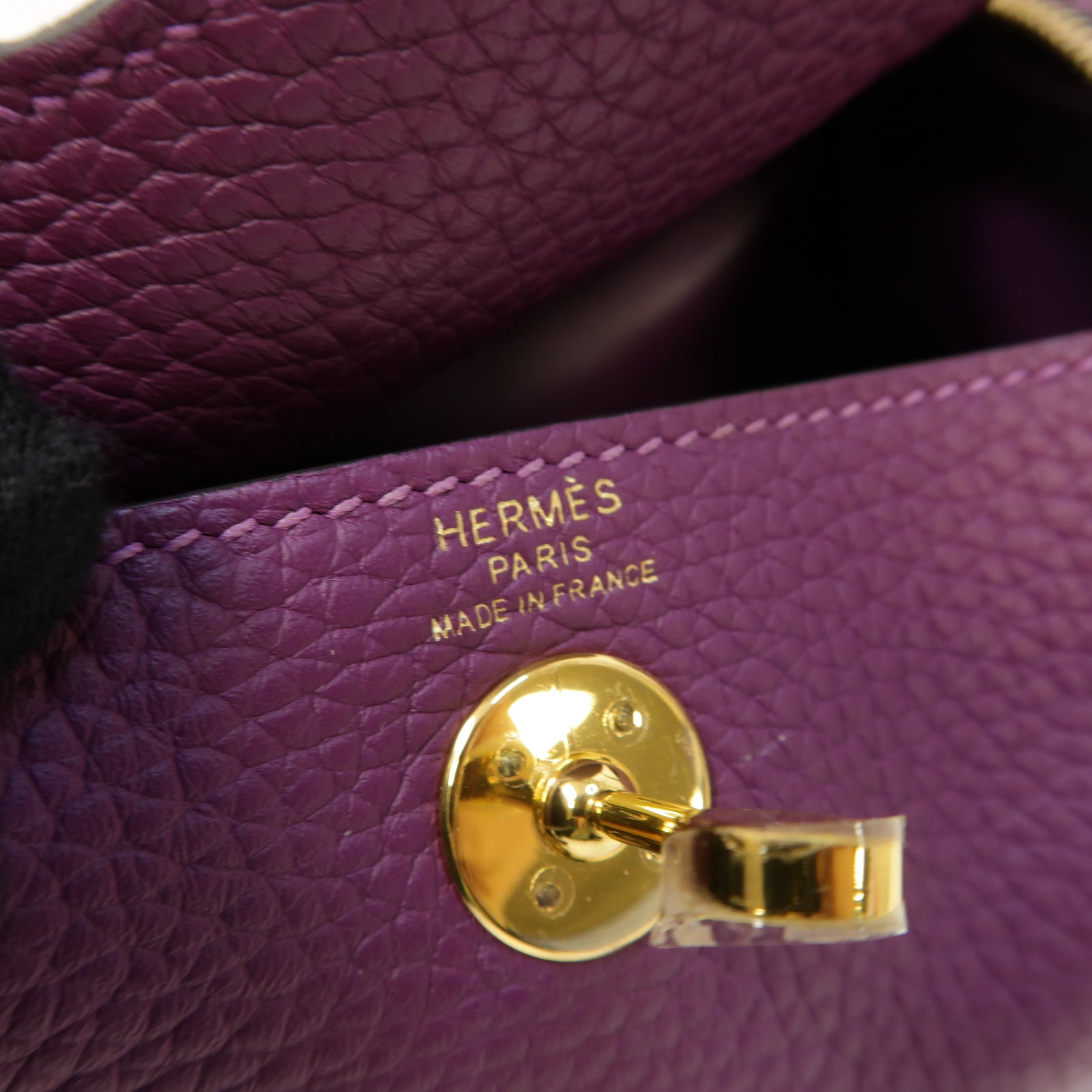 HERMES Clemence皮革Mini Lindy金扣肩背袋Anemone紫色