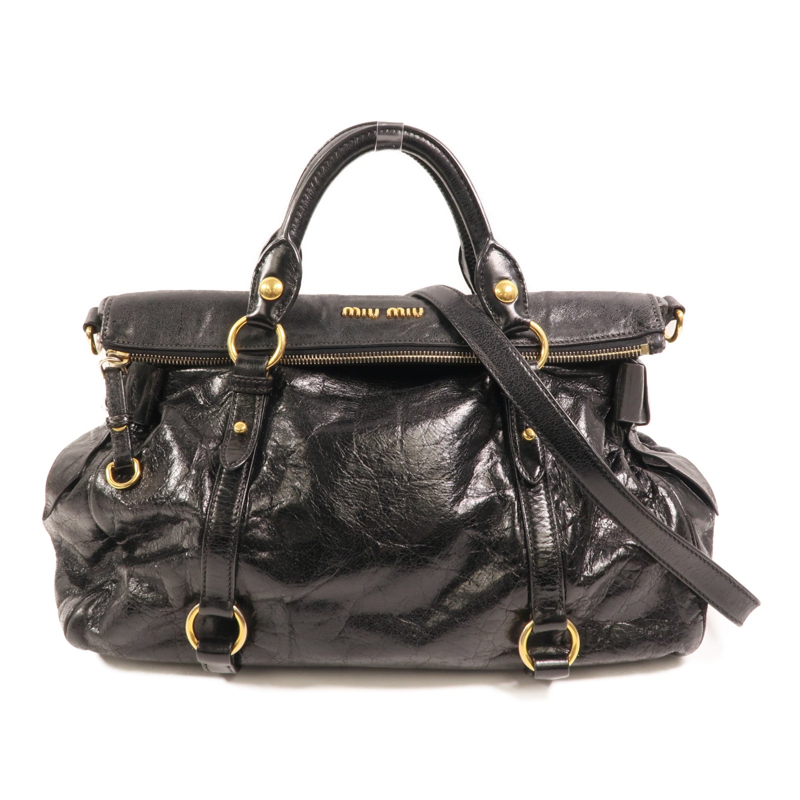 Miu Miu 牛皮皮革2 Way Bag金扣手挽肩背兩用袋