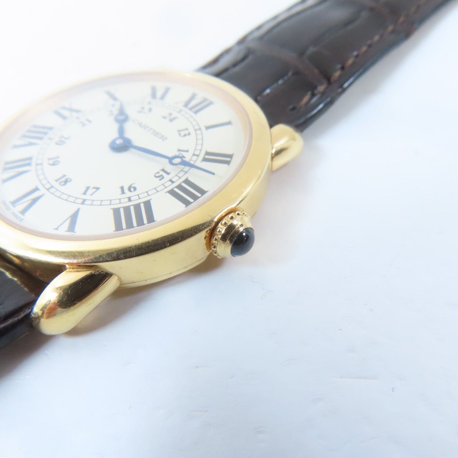 CARTIER Ronde Solo 18K玫瑰金/皮革手錶石英機芯白色#18cm