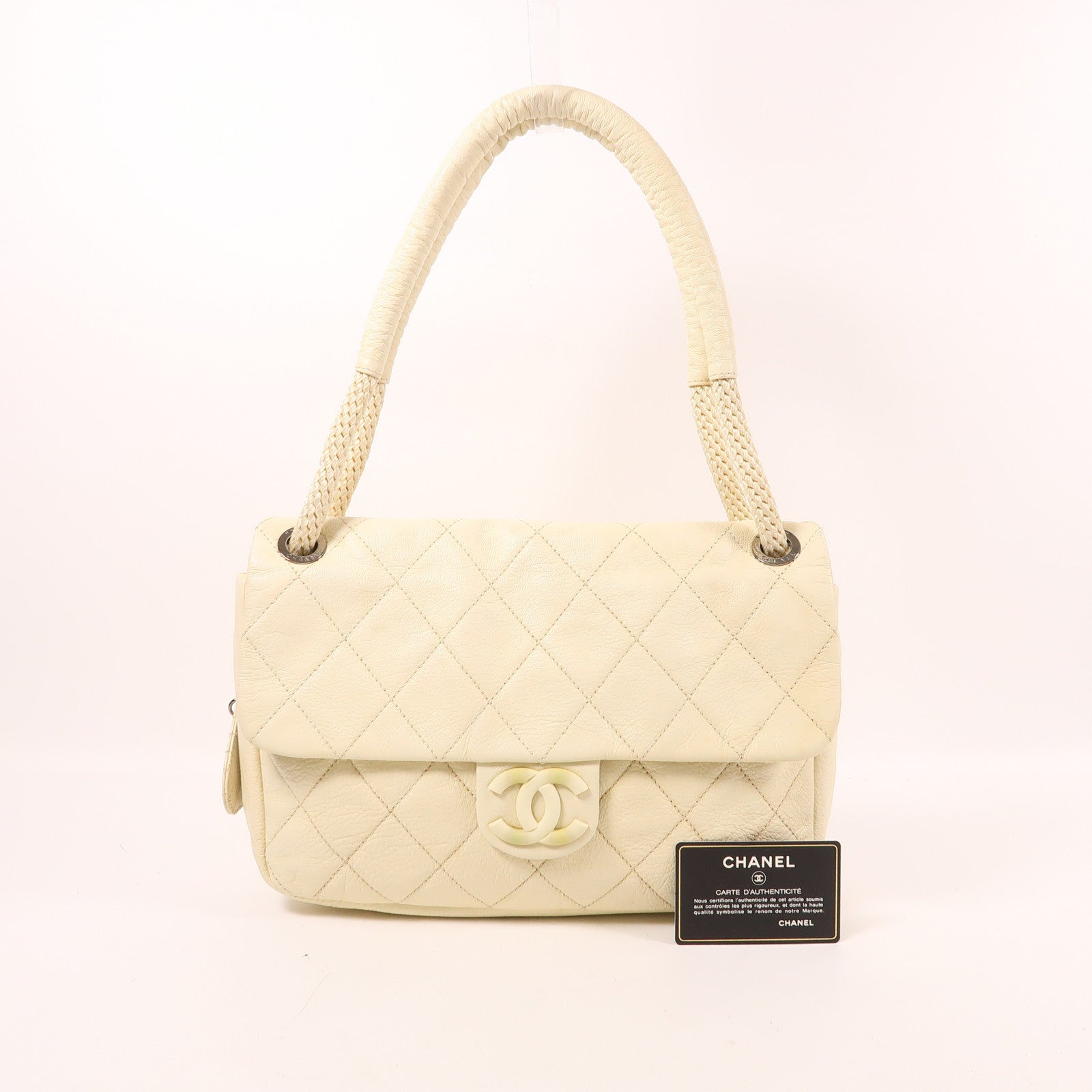 CHANEL 牛皮皮革Shoulder Bag銀扣肩背袋