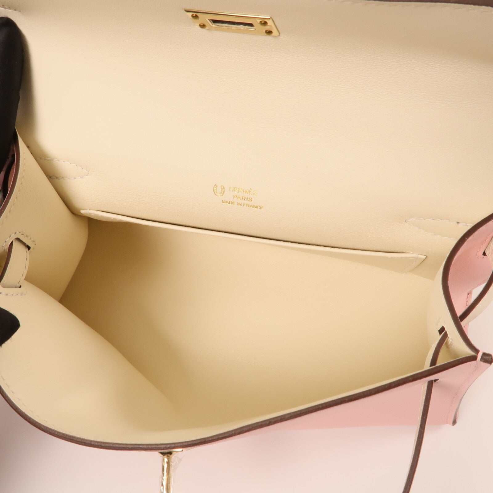 HERMES Swift皮革Mini Kelly Pochette金扣手挽袋Rose Sakura/Nata