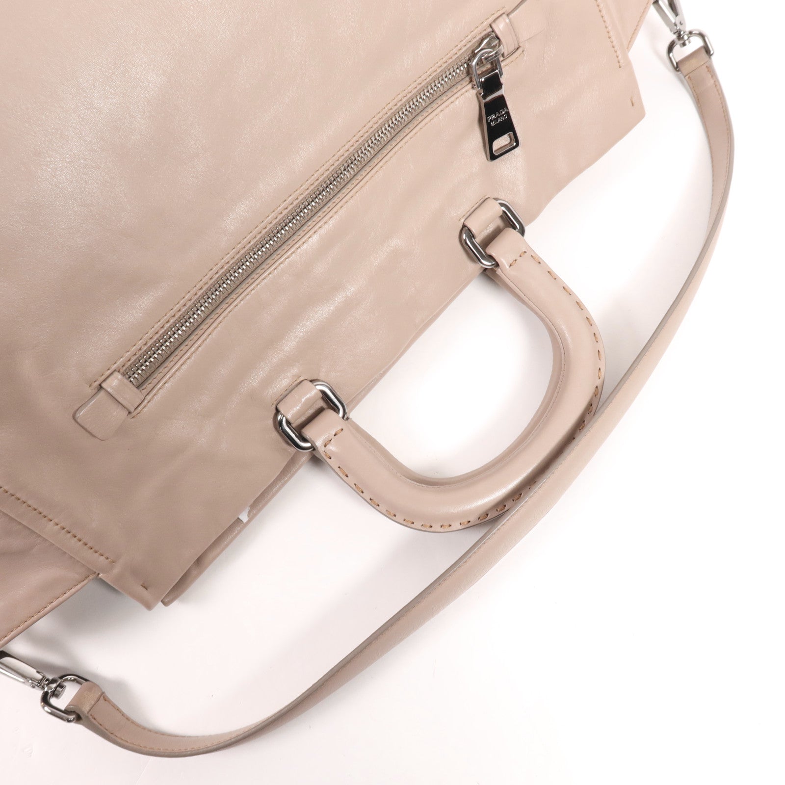 PRADA 【激減優惠】牛皮皮革2 Way Shoulder銀扣手挽肩背兩用袋