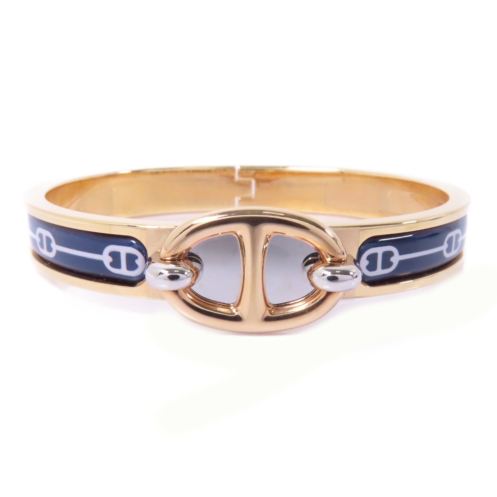 HERMES 金屬Bangle金扣手鐲藍色/金色