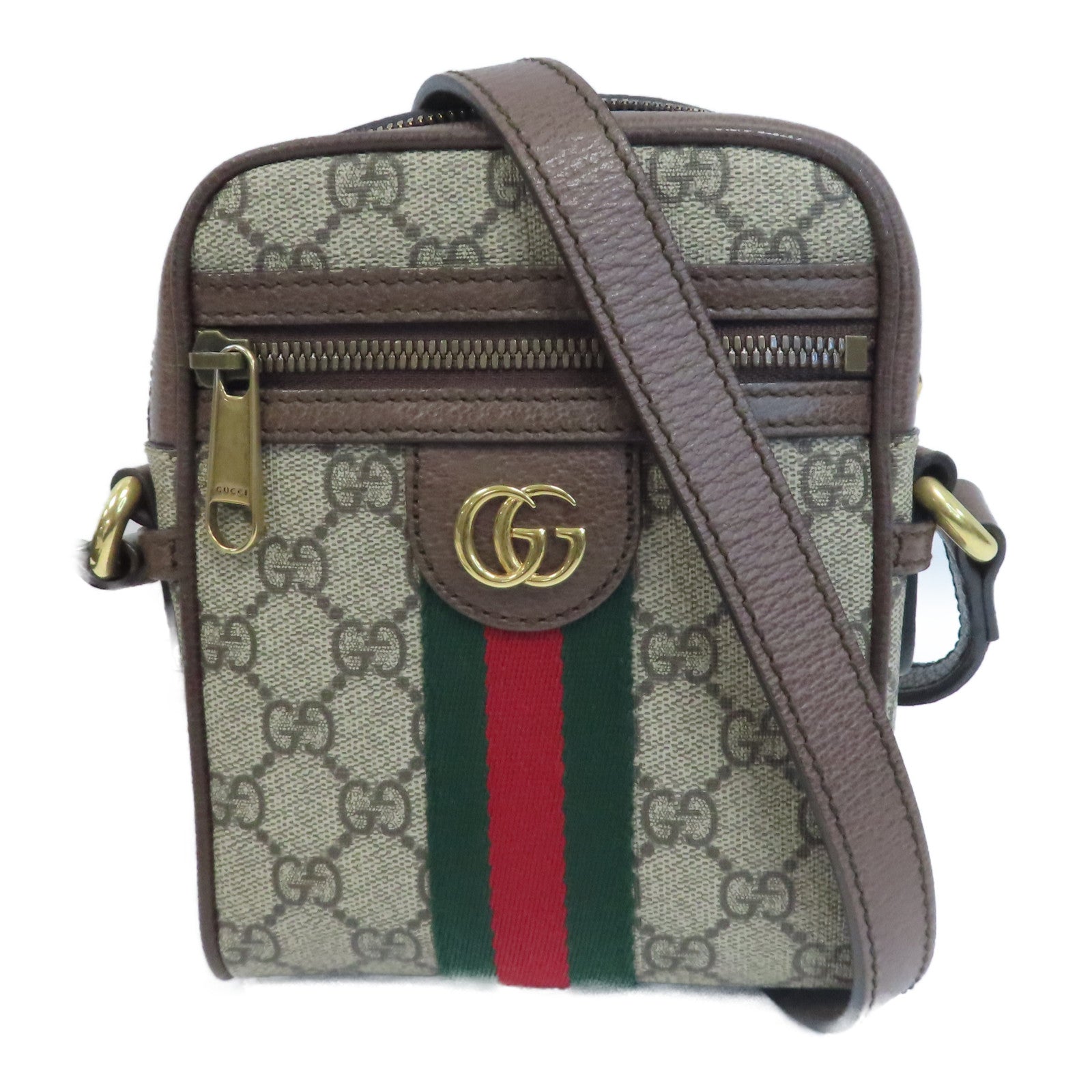 GUCCI 塗層帆布Ophidia GG金扣肩背袋啡色