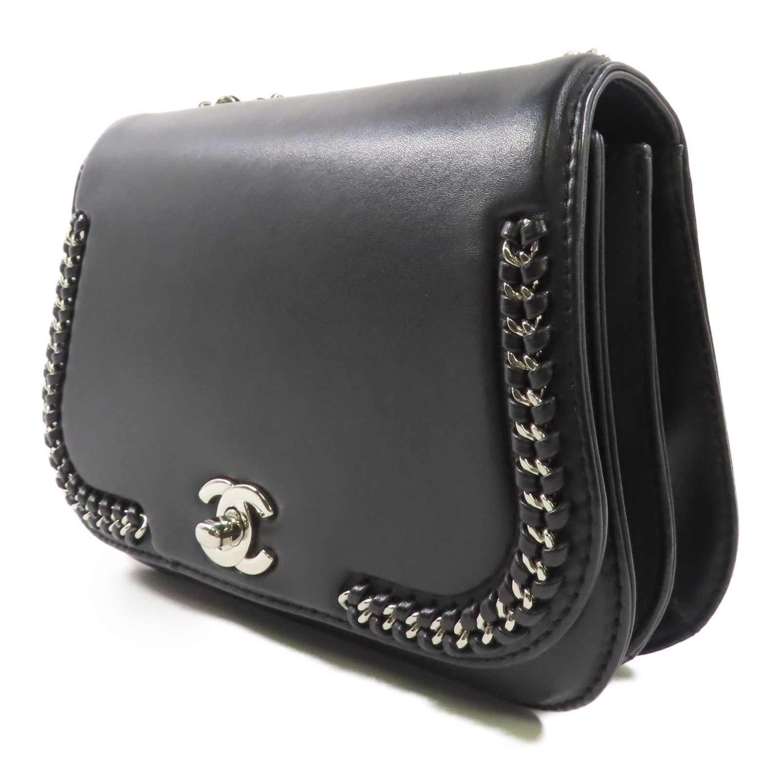 CHANEL 羊皮皮革Chain Shoulder銀扣鏈帶肩背袋