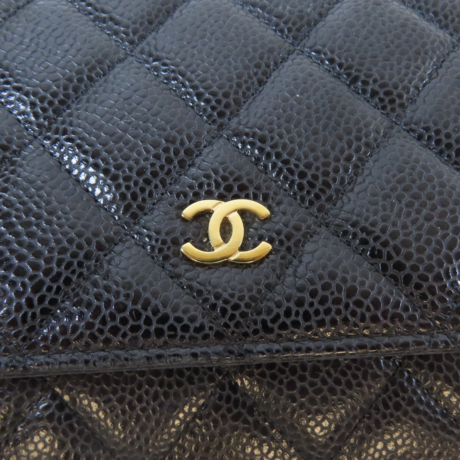 CHANEL 菱格Caviar皮革Chain Shoulder金扣鏈帶肩背袋黑色