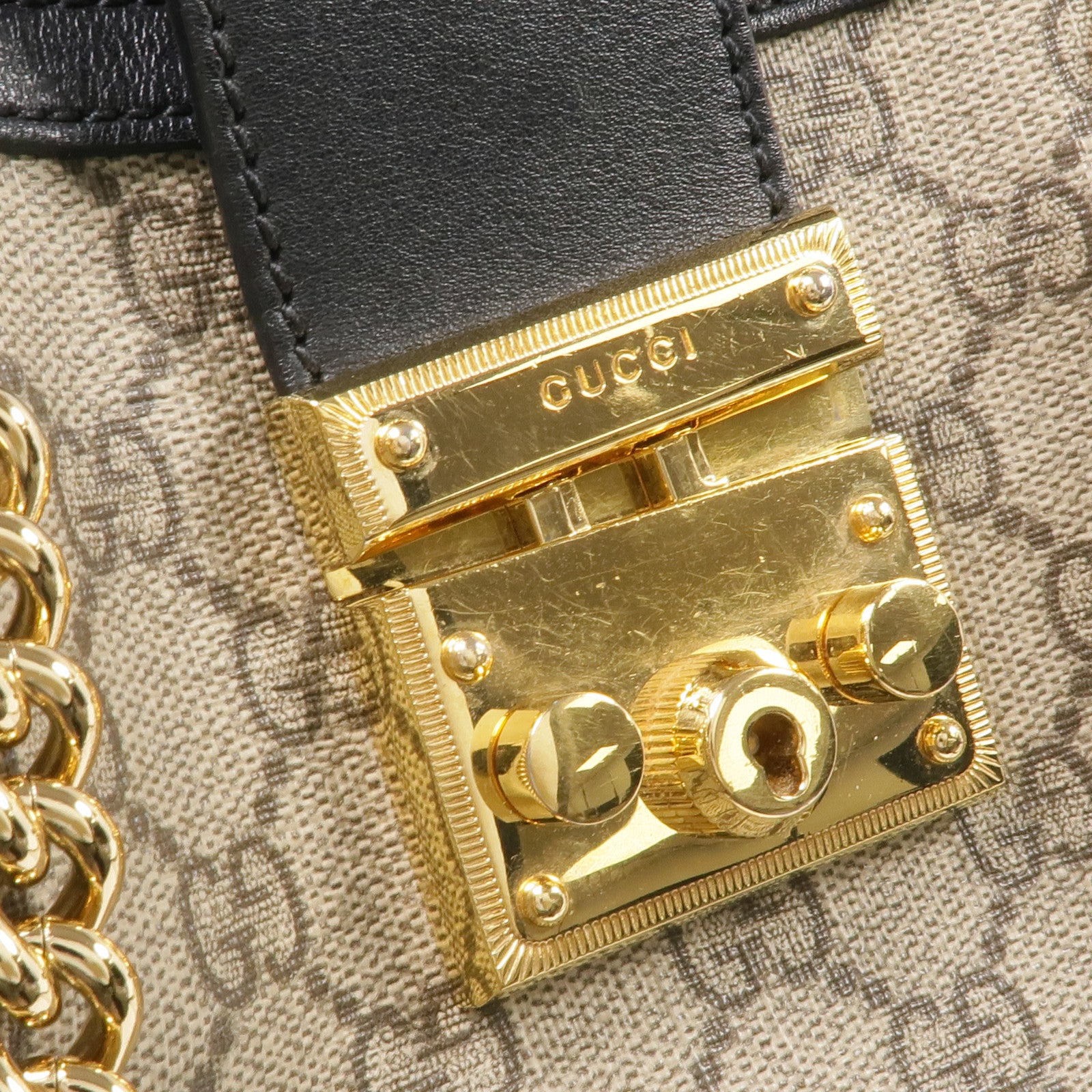 GUCCI 塗層帆布Padlock GG Small金扣肩背袋