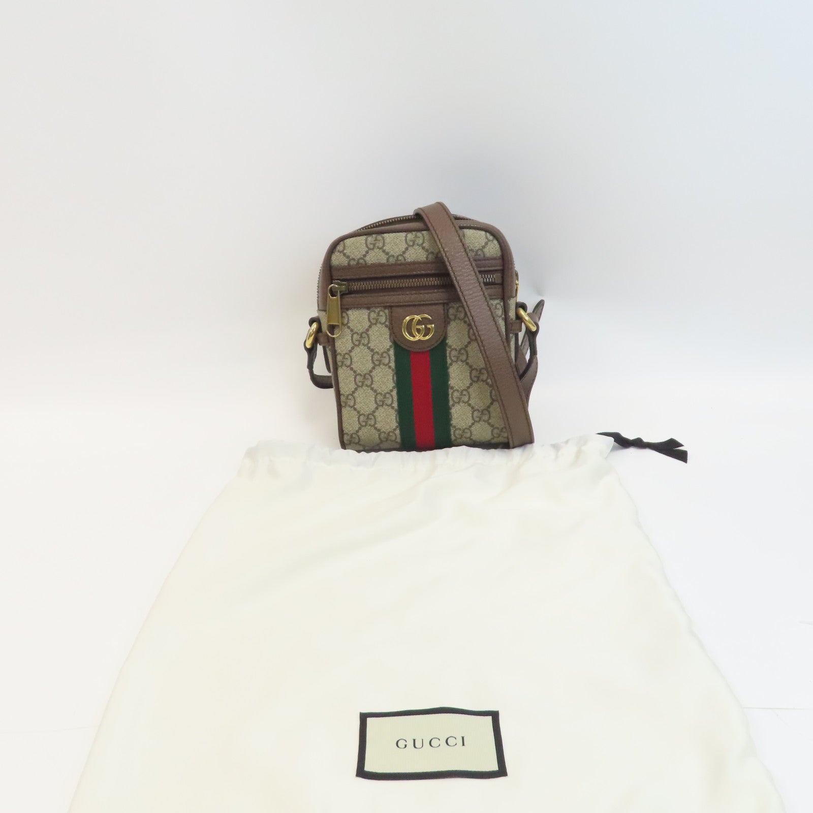 GUCCI 塗層帆布Ophidia GG金扣肩背袋啡色