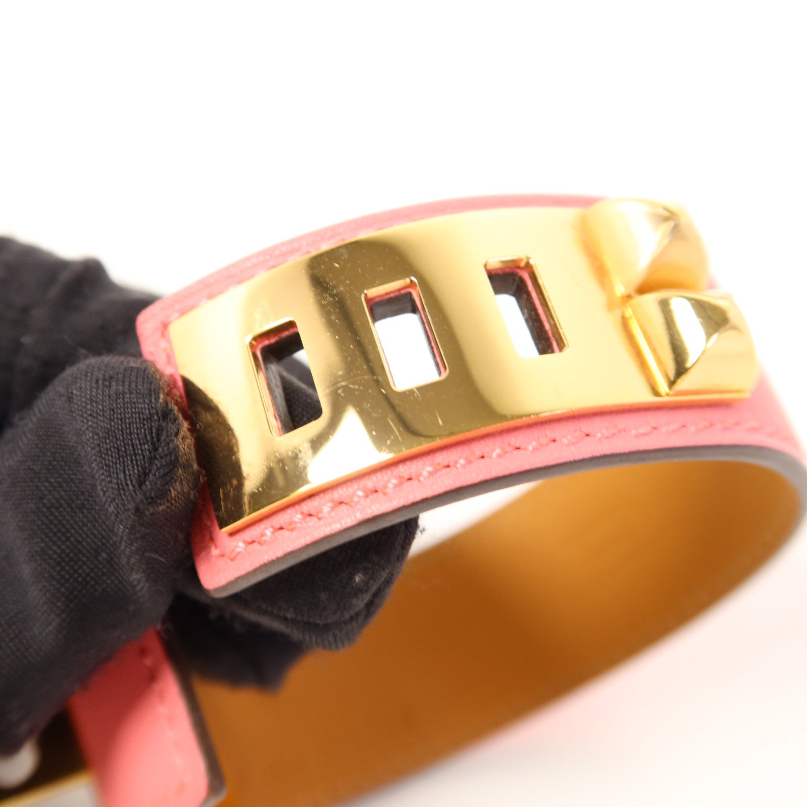 HERMES Swift皮革Collier De Chien金扣手鐲